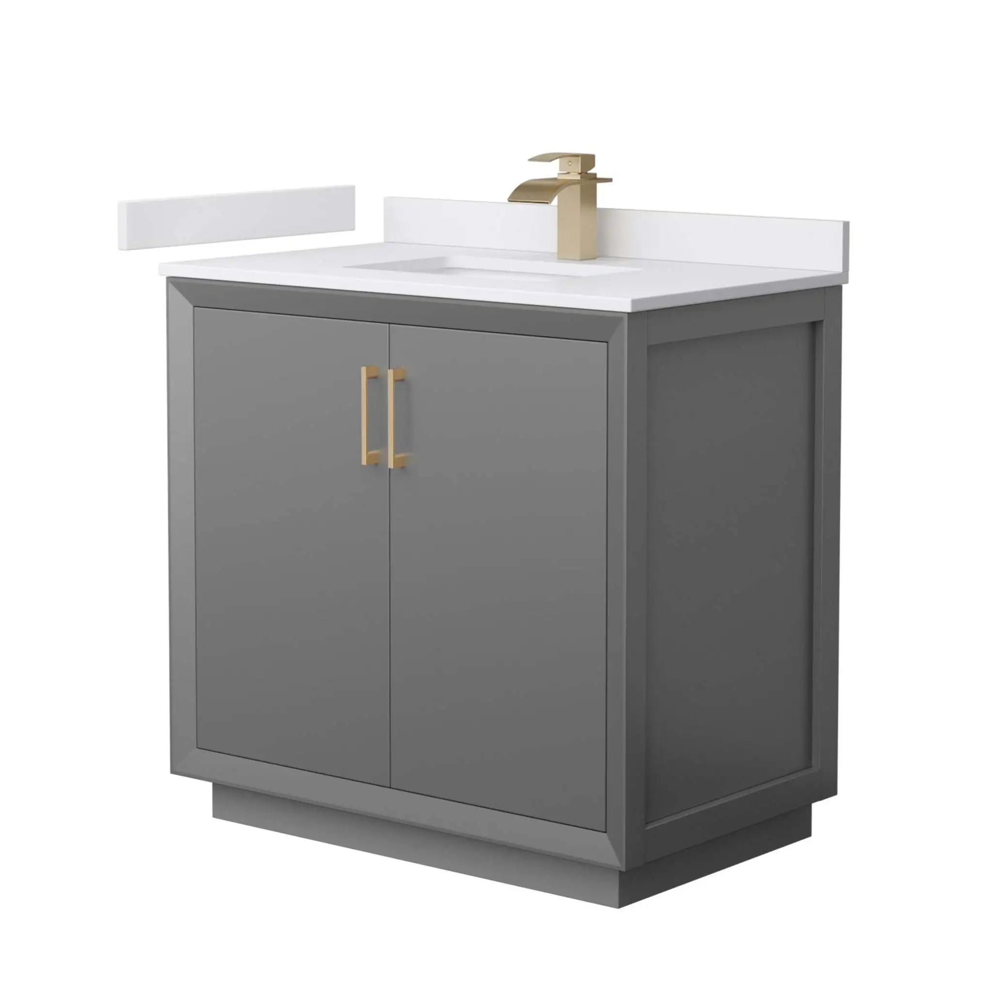 36" Strada Single Bathroom Vanity in Dark Gray with Satin Bronze Trim by Wyndham