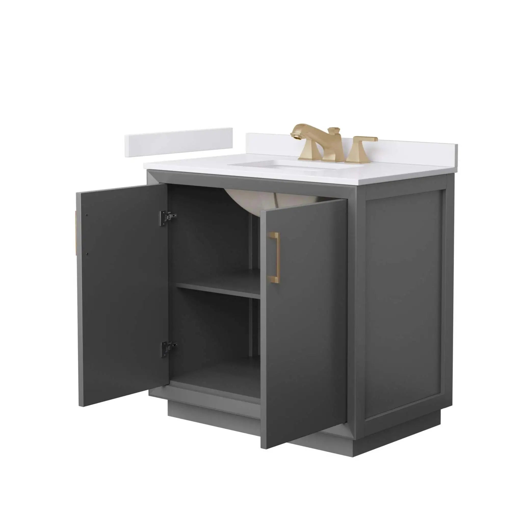 36" Strada Single Bathroom Vanity in Dark Gray with Satin Bronze Trim by Wyndham