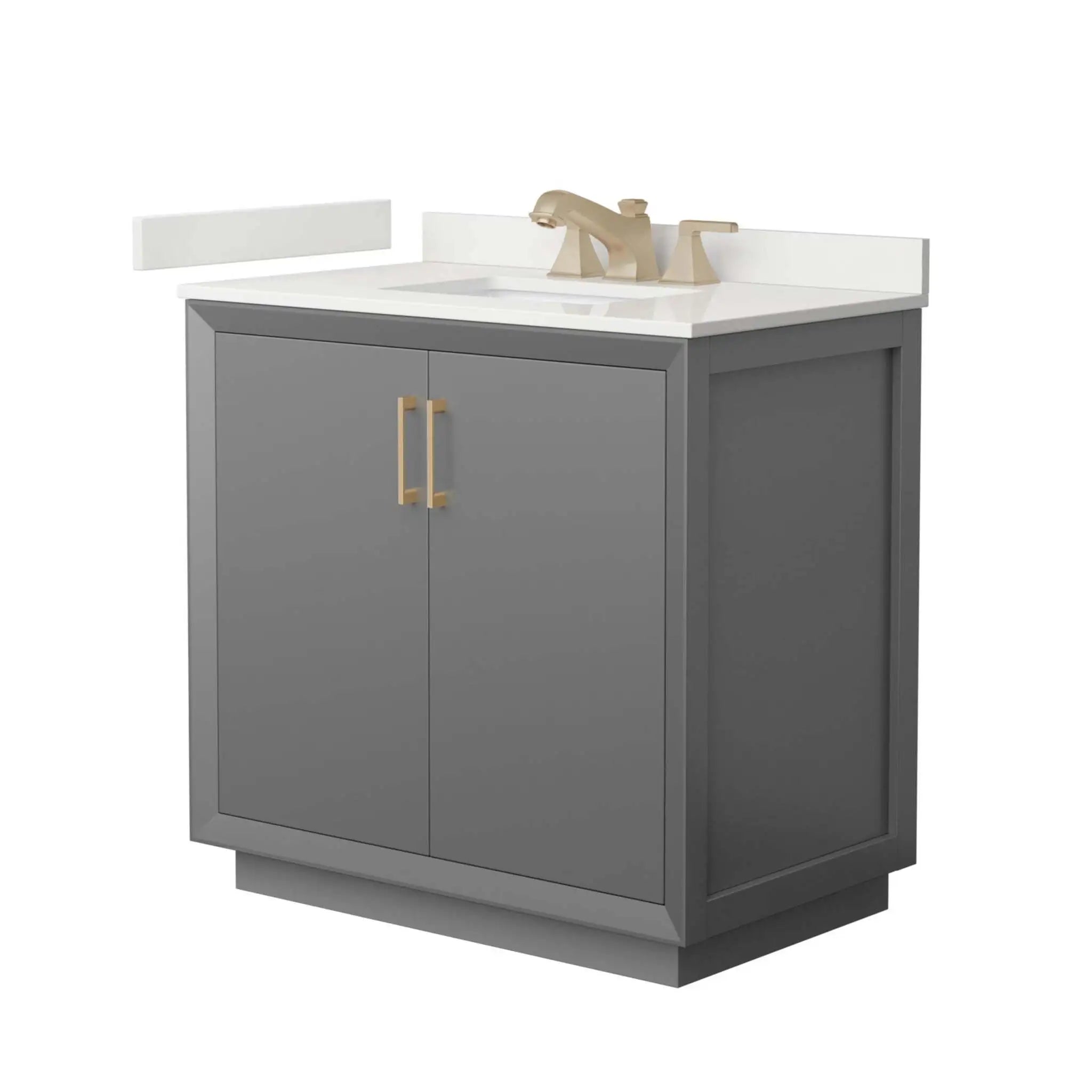 36" Strada Single Bathroom Vanity in Dark Gray with Satin Bronze Trim by Wyndham