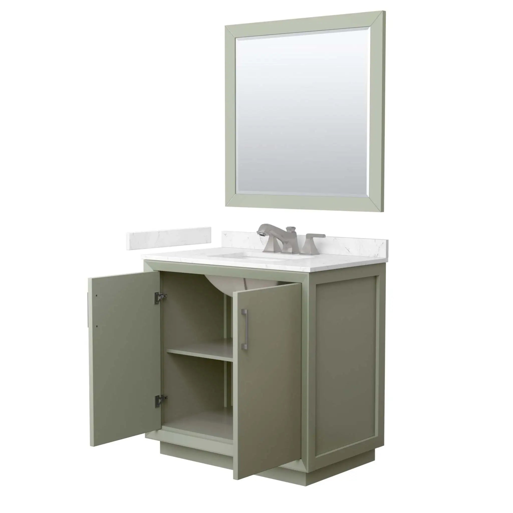 36" Strada Single Bathroom Vanity in Light Green with Brushed Nickel Trim & 34" Mirror by Wyndham