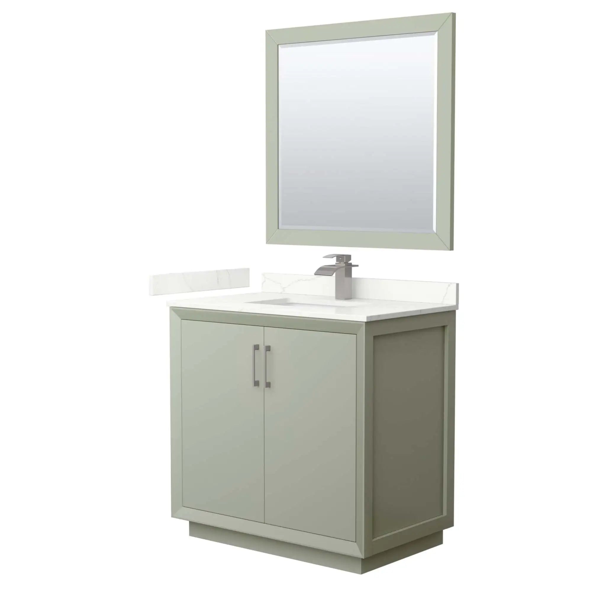 36" Strada Single Bathroom Vanity in Light Green with Brushed Nickel Trim & 34" Mirror by Wyndham