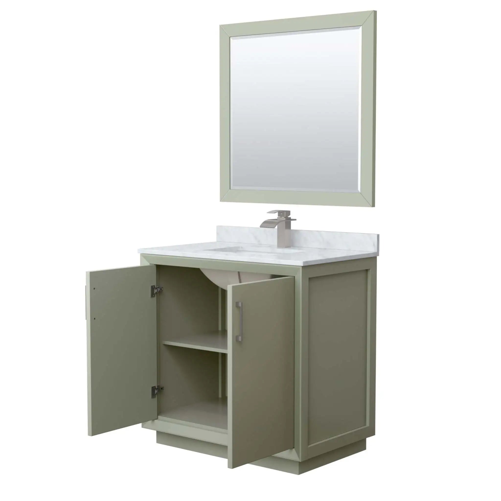36" Strada Single Bathroom Vanity in Light Green with Brushed Nickel Trim & 34" Mirror by Wyndham