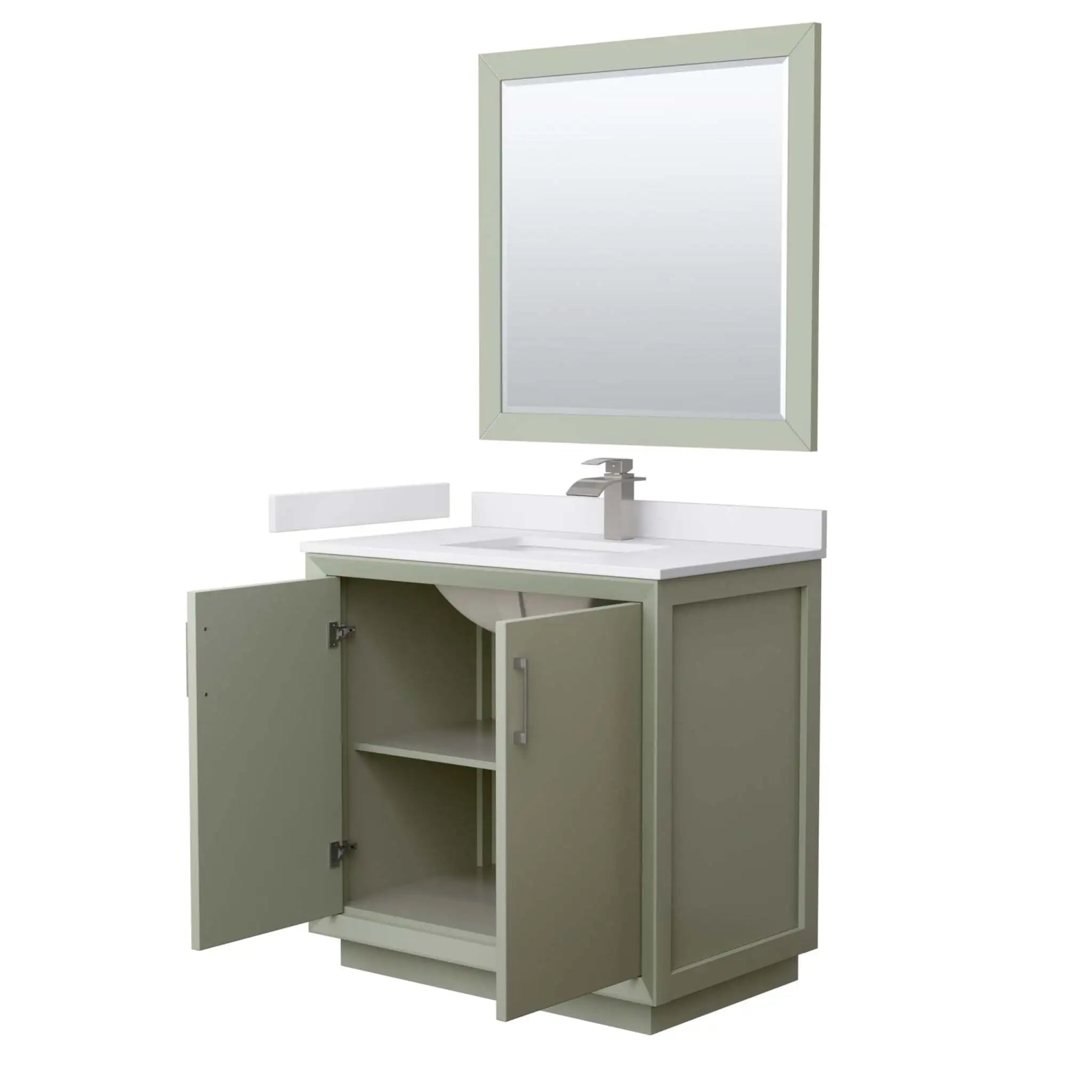 36" Strada Single Bathroom Vanity in Light Green with Brushed Nickel Trim & 34" Mirror by Wyndham