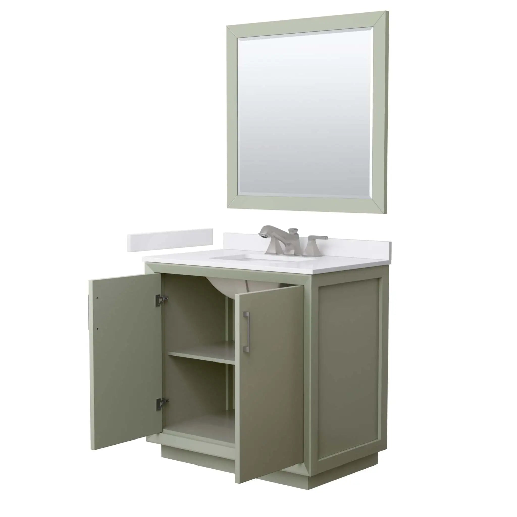 36" Strada Single Bathroom Vanity in Light Green with Brushed Nickel Trim & 34" Mirror by Wyndham