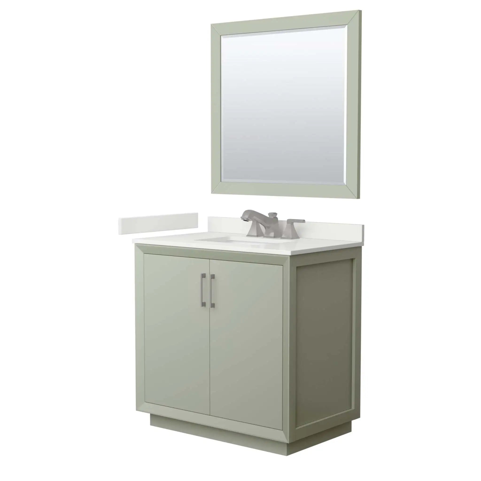 36" Strada Single Bathroom Vanity in Light Green with Brushed Nickel Trim & 34" Mirror by Wyndham