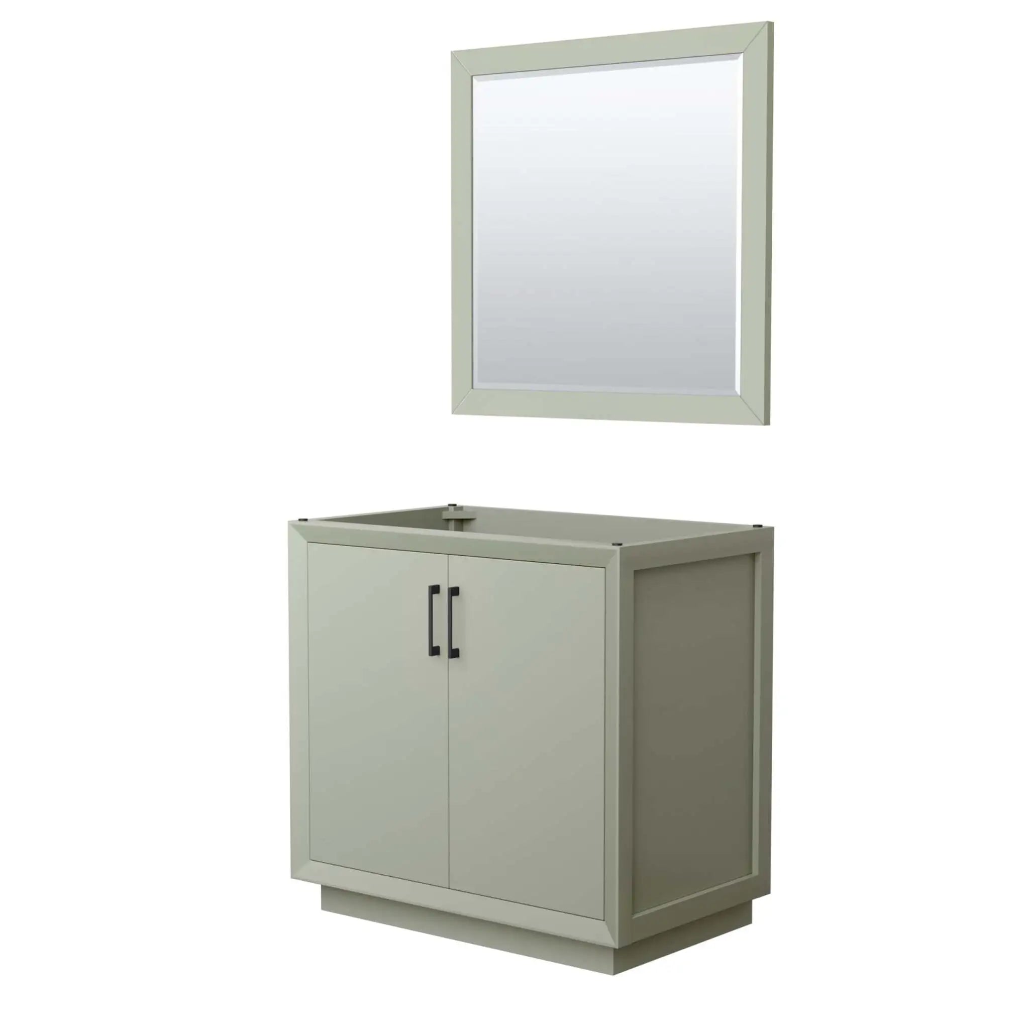 36" Strada Single Bathroom Vanity in Light Green with Matte Black Trim & 34" Mirror by Wyndham