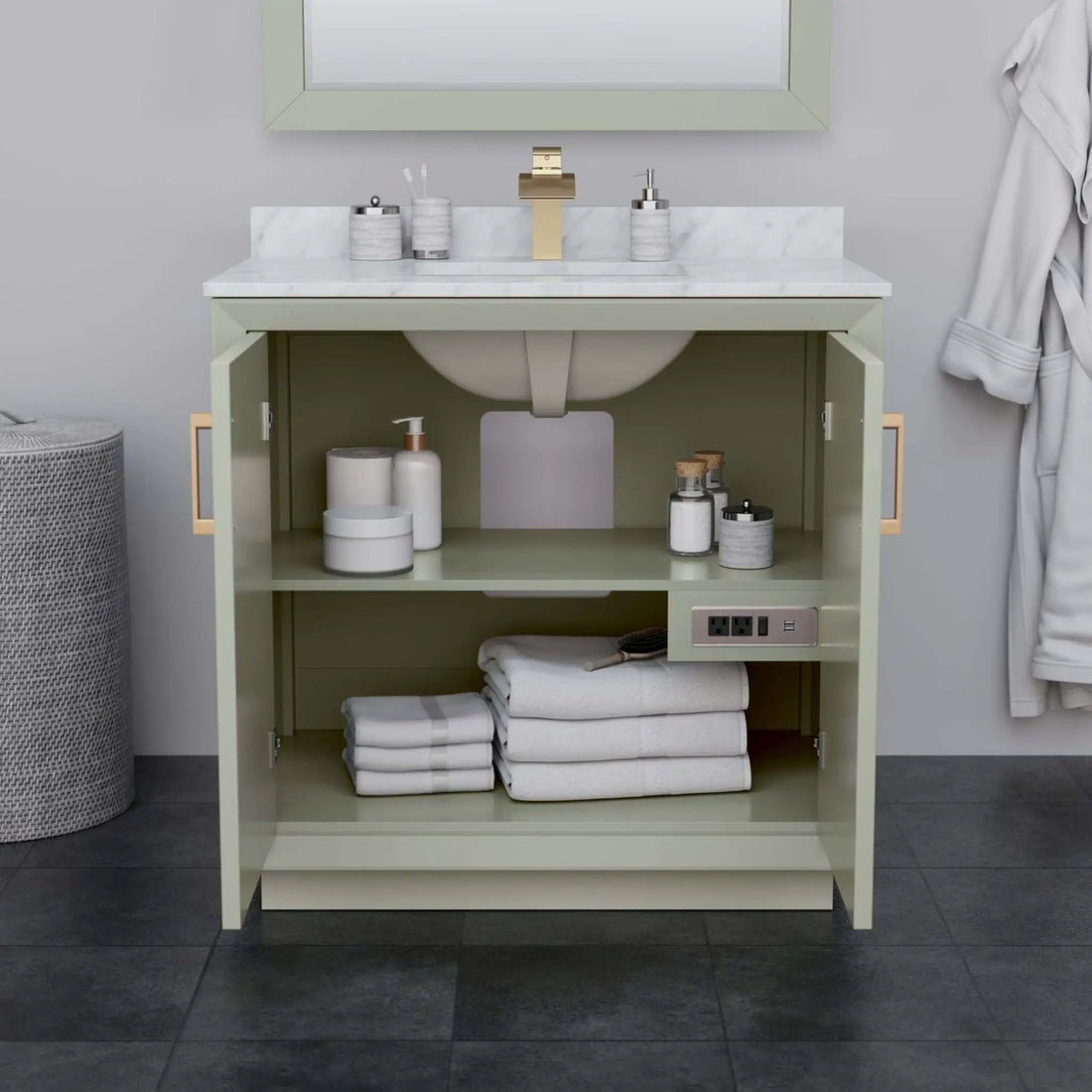 36" Strada Single Bathroom Vanity in Light Green with Matte Black Trim by Wyndham