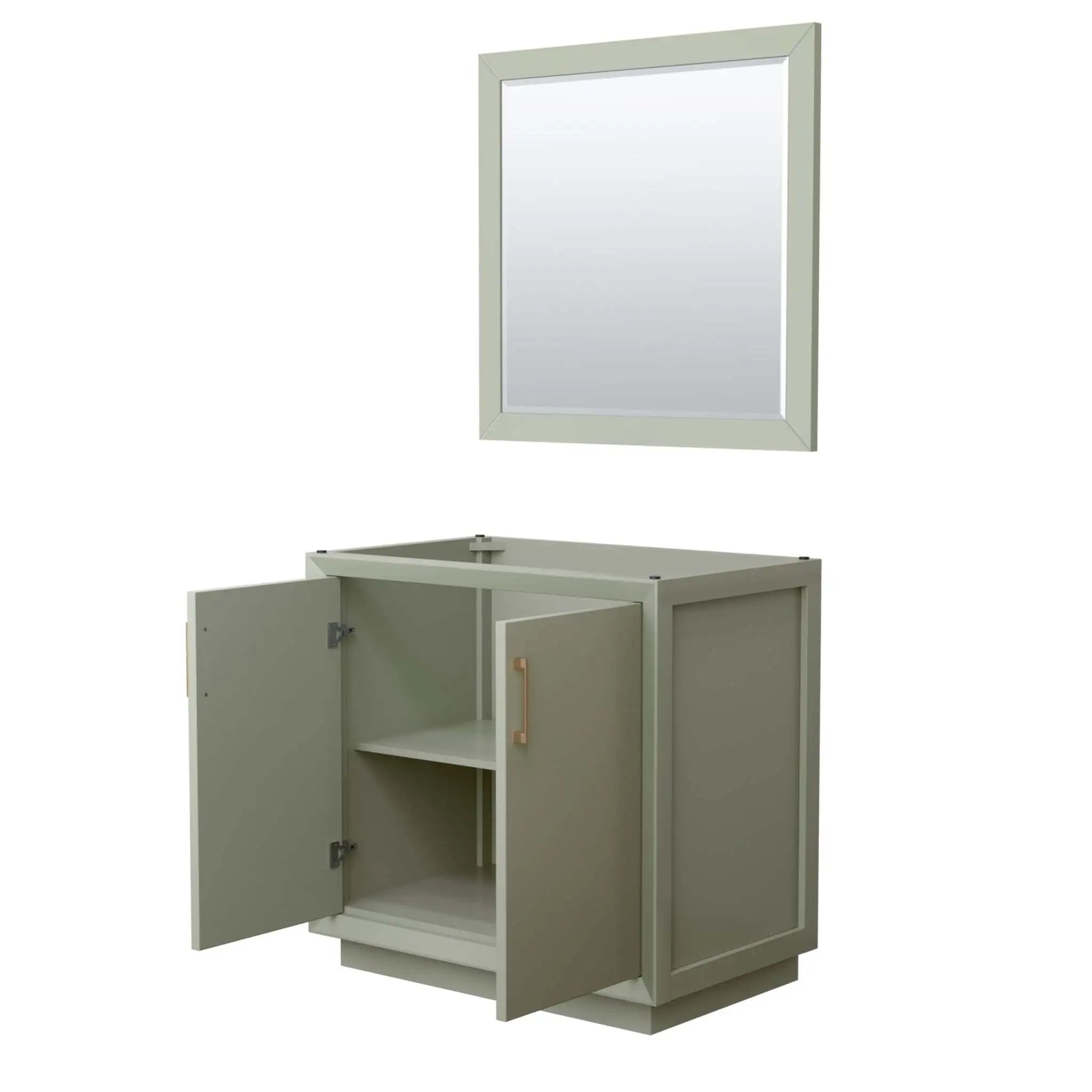 36" Strada Single Bathroom Vanity in Light Green with Satin Bronze Trim & 34" Mirror by Wyndham