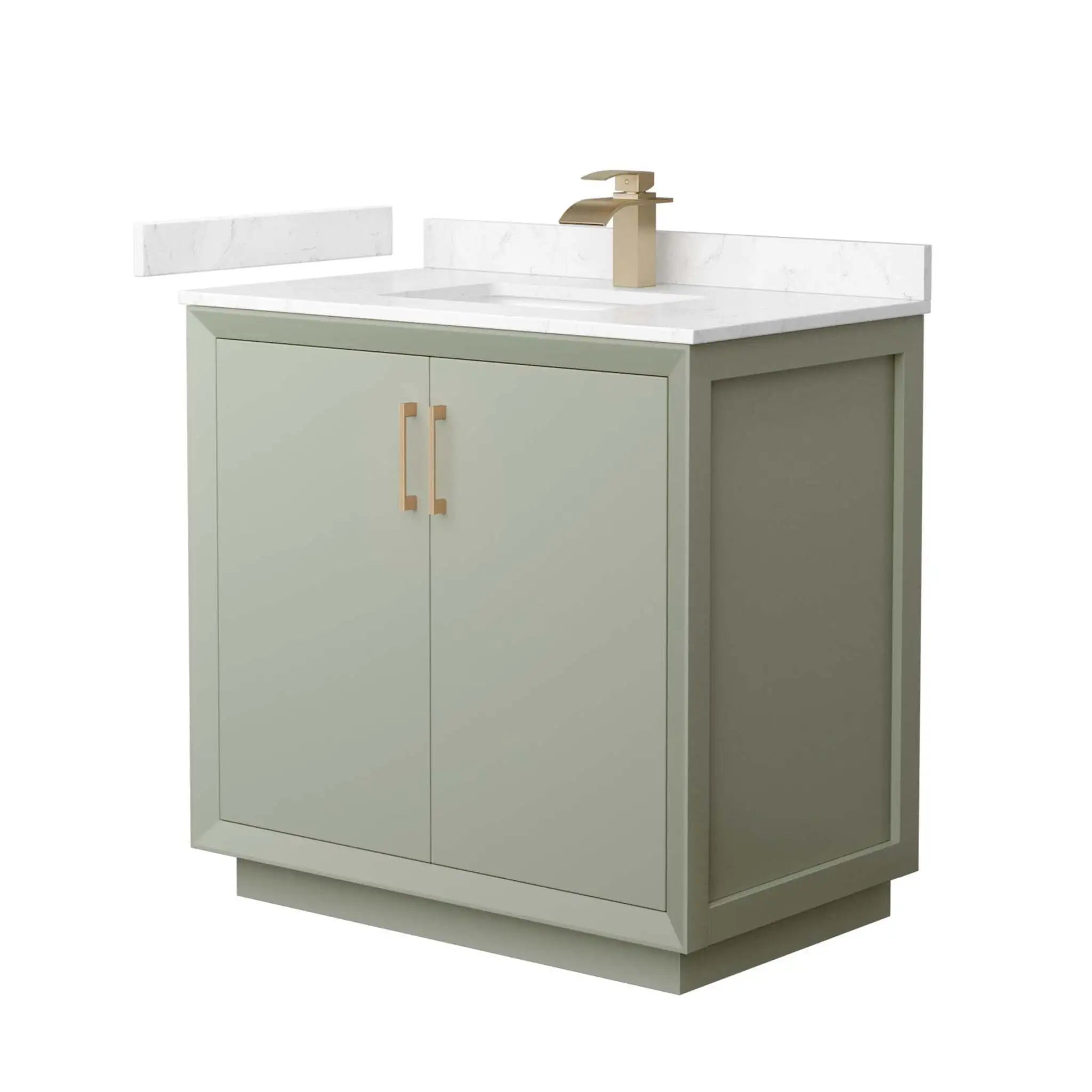 36" Strada Single Bathroom Vanity in Light Green with Satin Bronze Trim by Wyndham