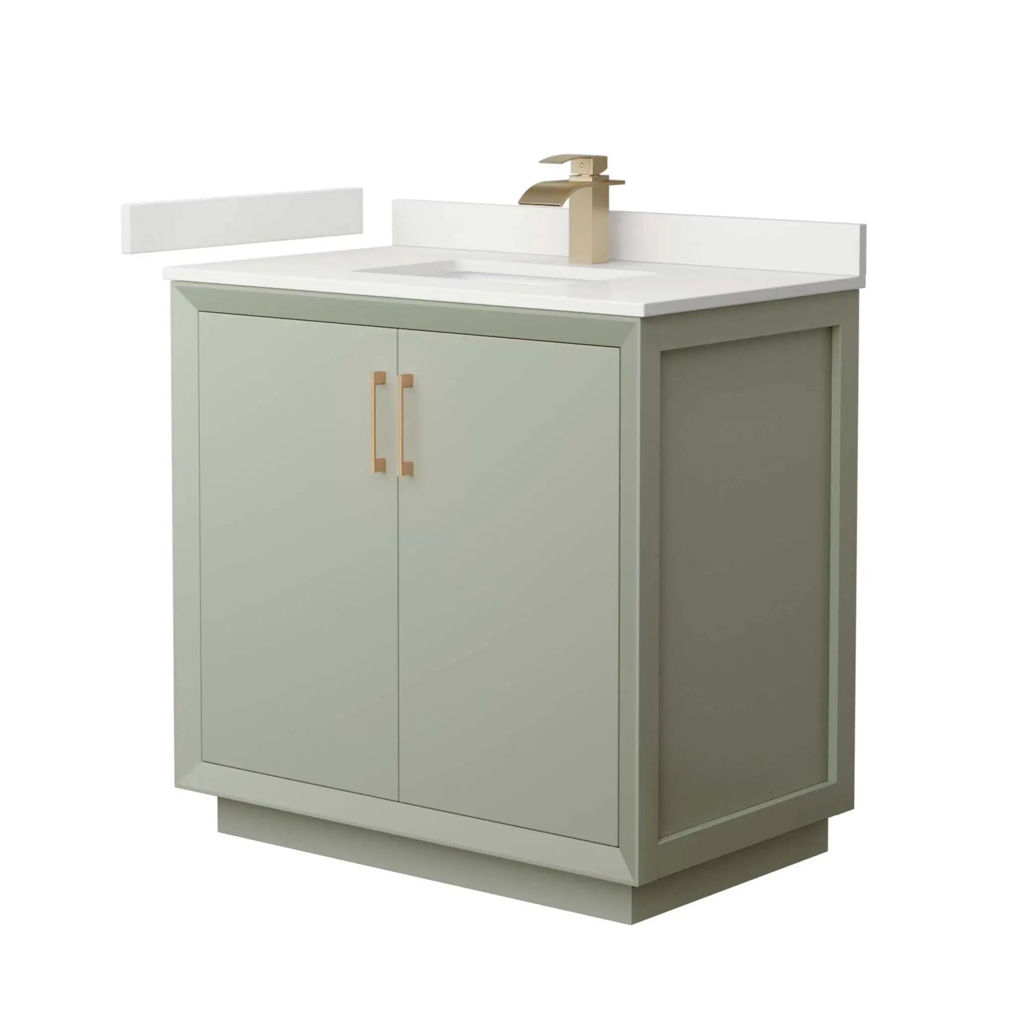 36" Strada Single Bathroom Vanity in Light Green with Satin Bronze Trim by Wyndham