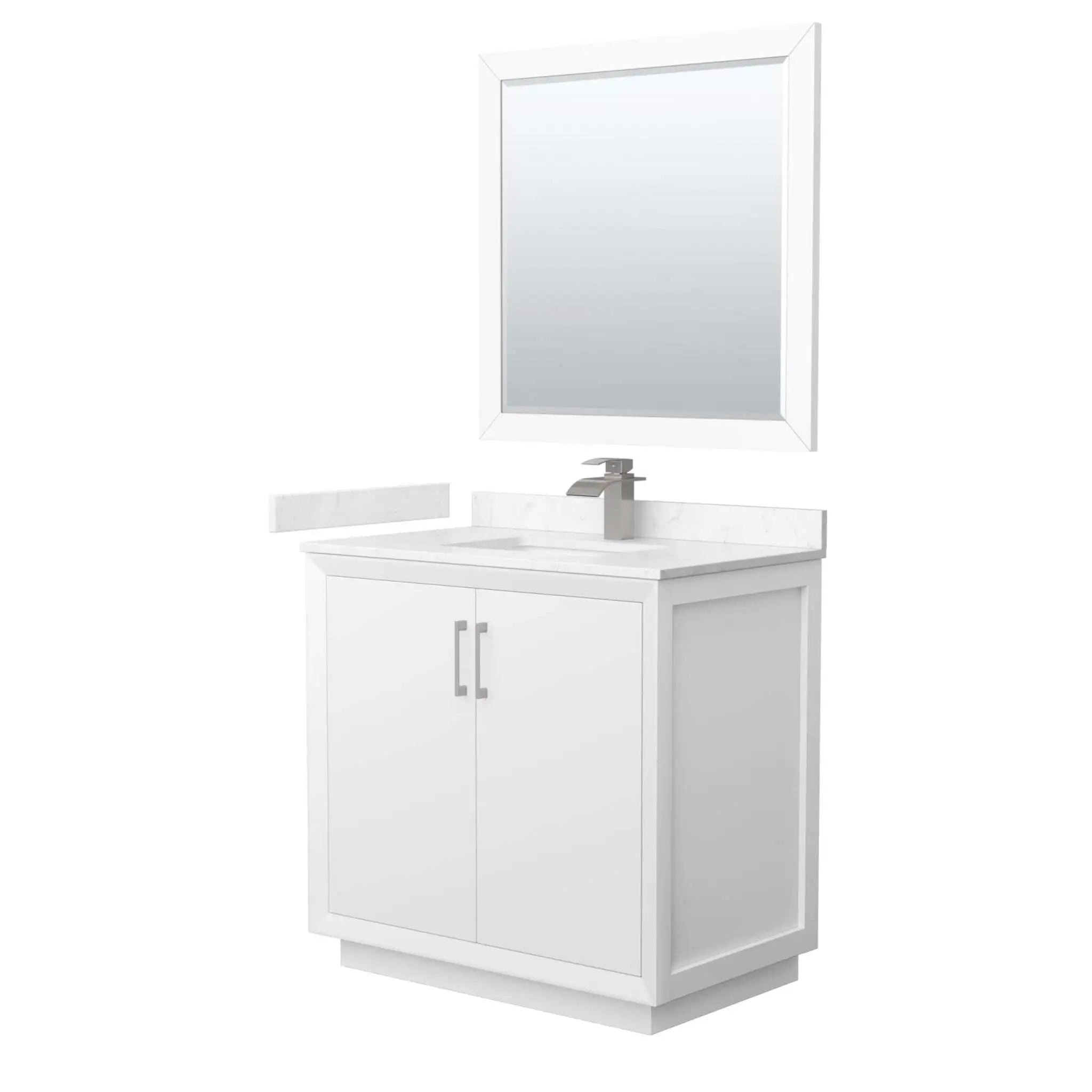 36" Strada Single Bathroom Vanity in White with Brushed Nickel Trim & 34" Mirror by Wyndham