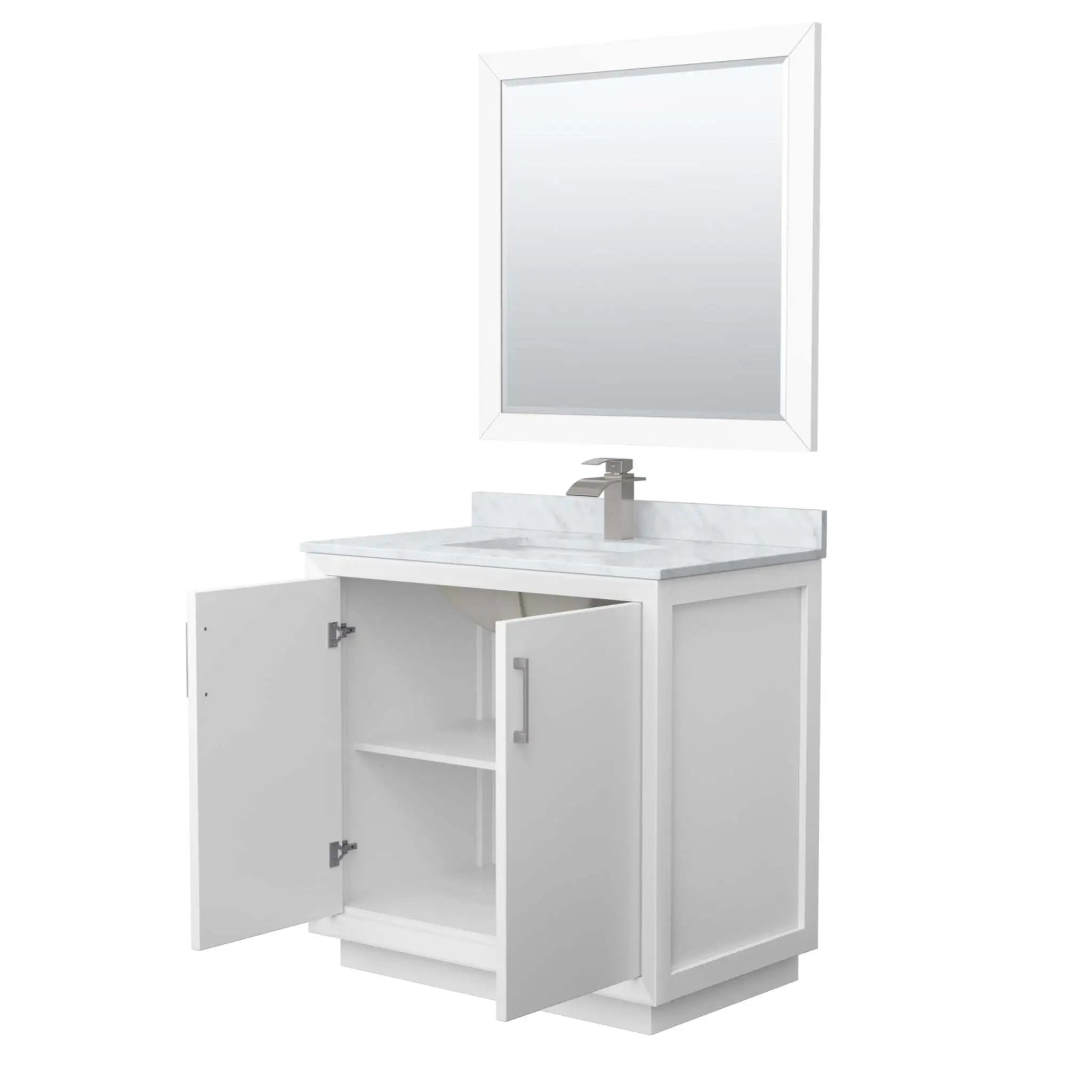 36" Strada Single Bathroom Vanity in White with Brushed Nickel Trim & 34" Mirror by Wyndham