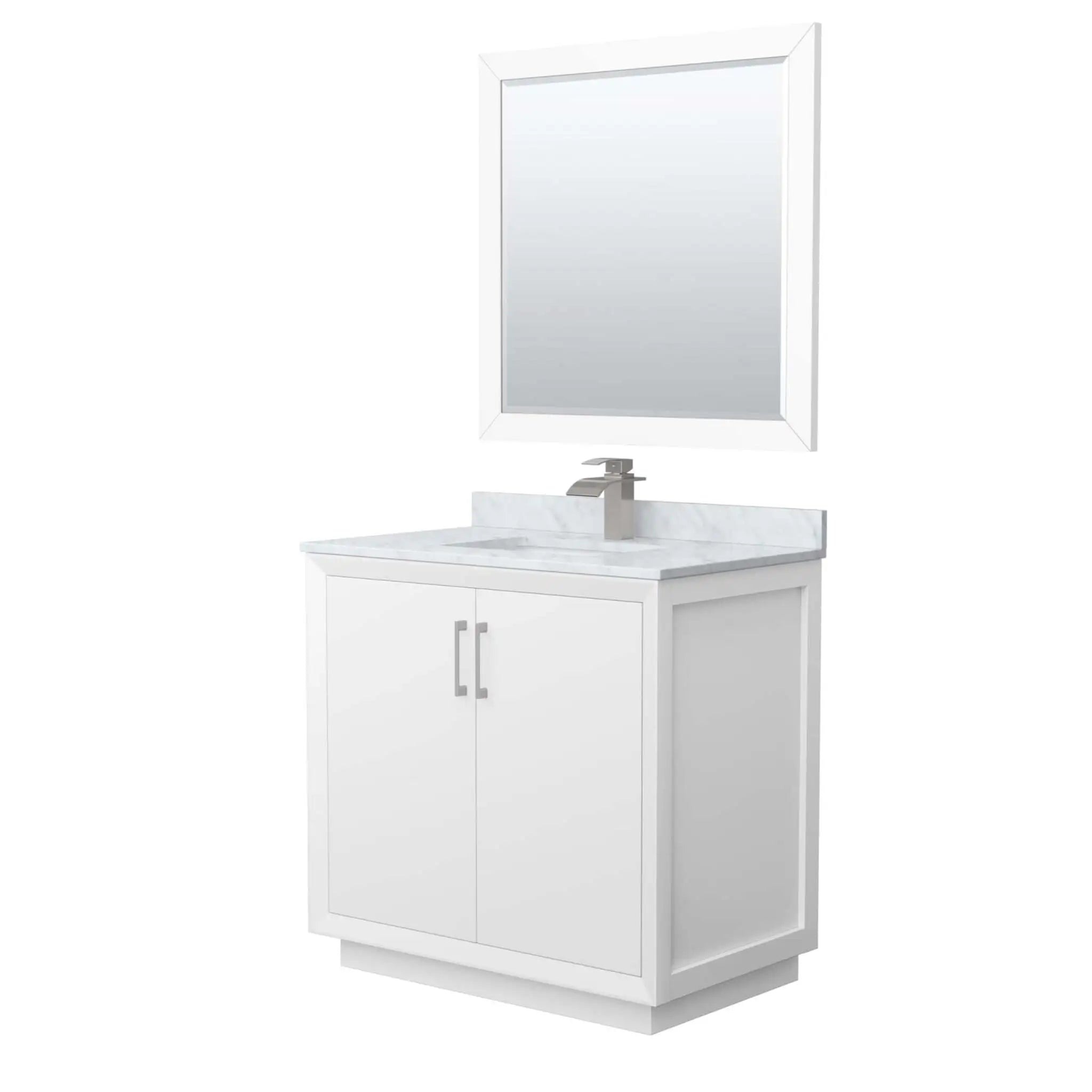 36" Strada Single Bathroom Vanity in White with Brushed Nickel Trim & 34" Mirror by Wyndham