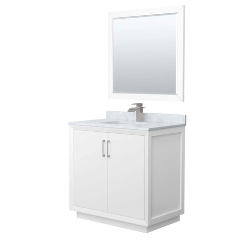 36" Strada Single Bathroom Vanity in White with Brushed Nickel Trim & 34" Mirror by Wyndham