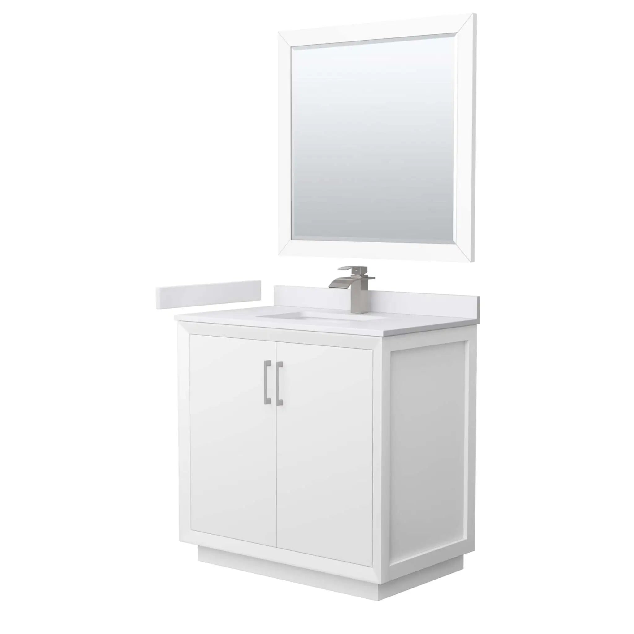 36" Strada Single Bathroom Vanity in White with Brushed Nickel Trim & 34" Mirror by Wyndham