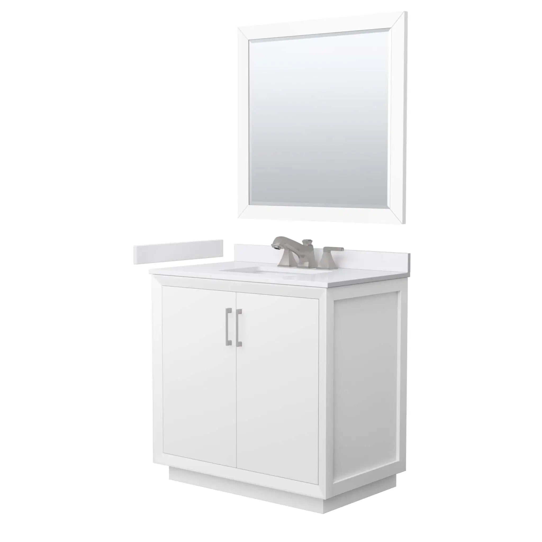 36" Strada Single Bathroom Vanity in White with Brushed Nickel Trim & 34" Mirror by Wyndham