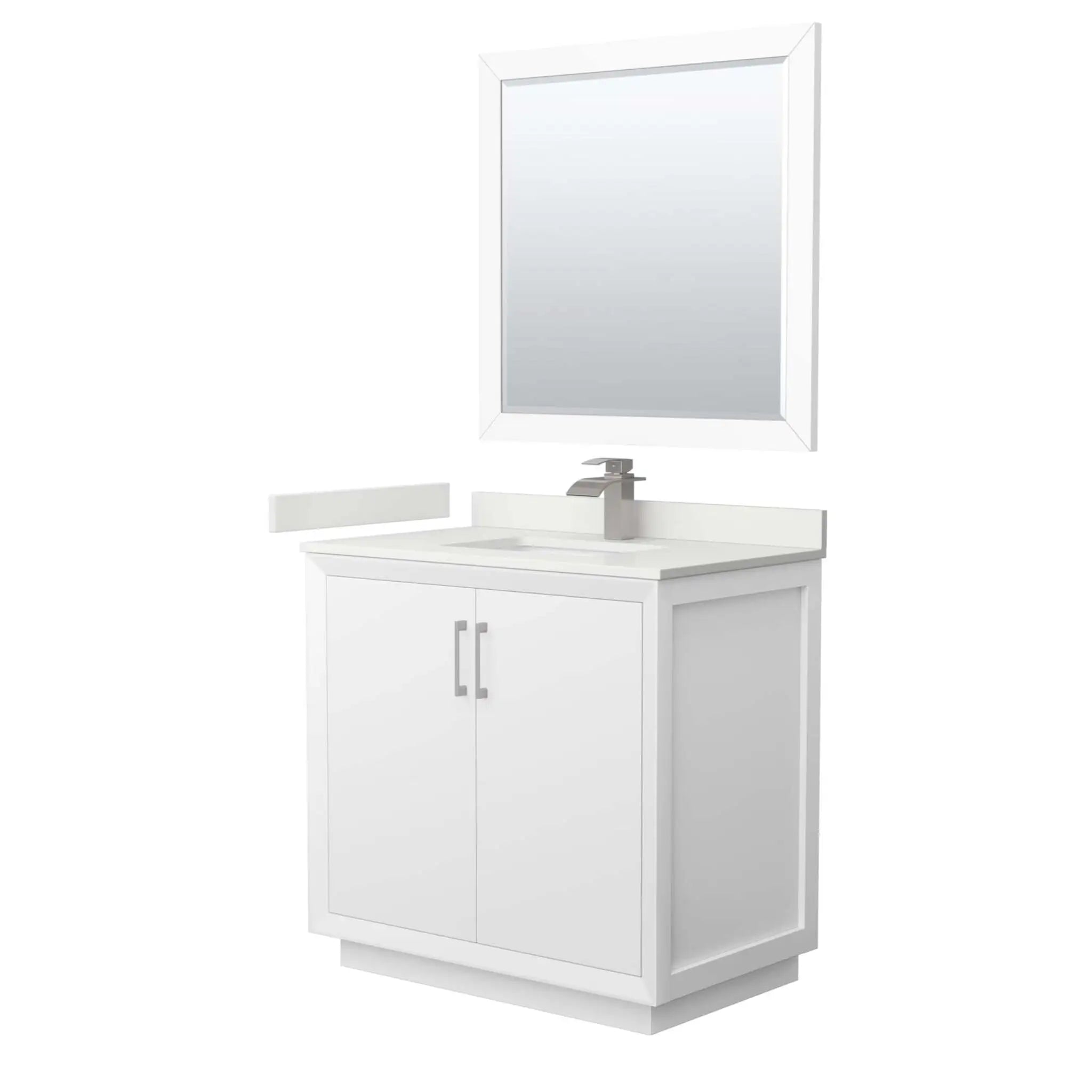 36" Strada Single Bathroom Vanity in White with Brushed Nickel Trim & 34" Mirror by Wyndham