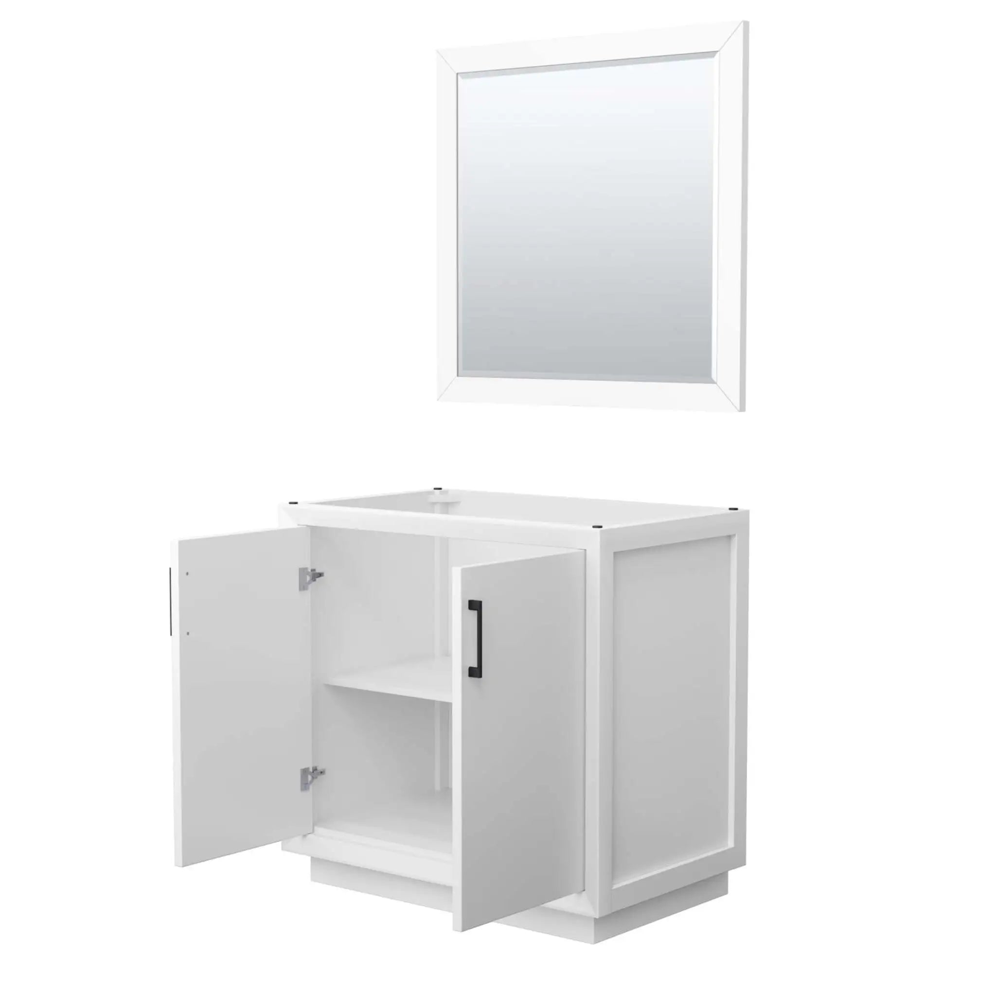 36" Strada Single Bathroom Vanity in White with Matte Black Trim & 34" Mirror by Wyndham