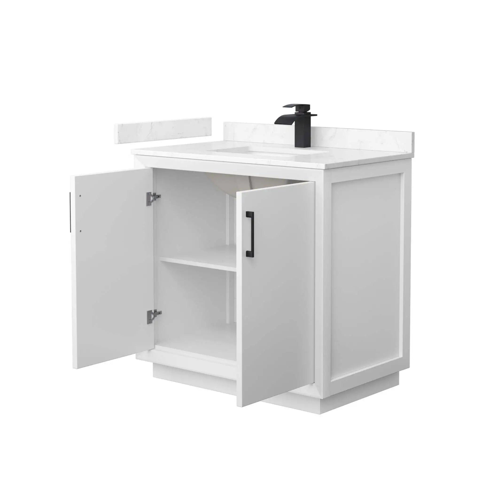 36" Strada Single Bathroom Vanity in White with Matte Black Trim by Wyndham