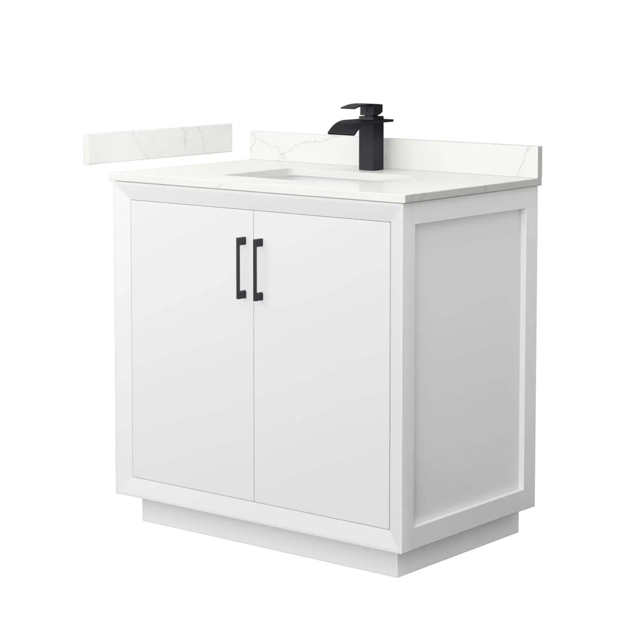 36" Strada Single Bathroom Vanity in White with Matte Black Trim by Wyndham