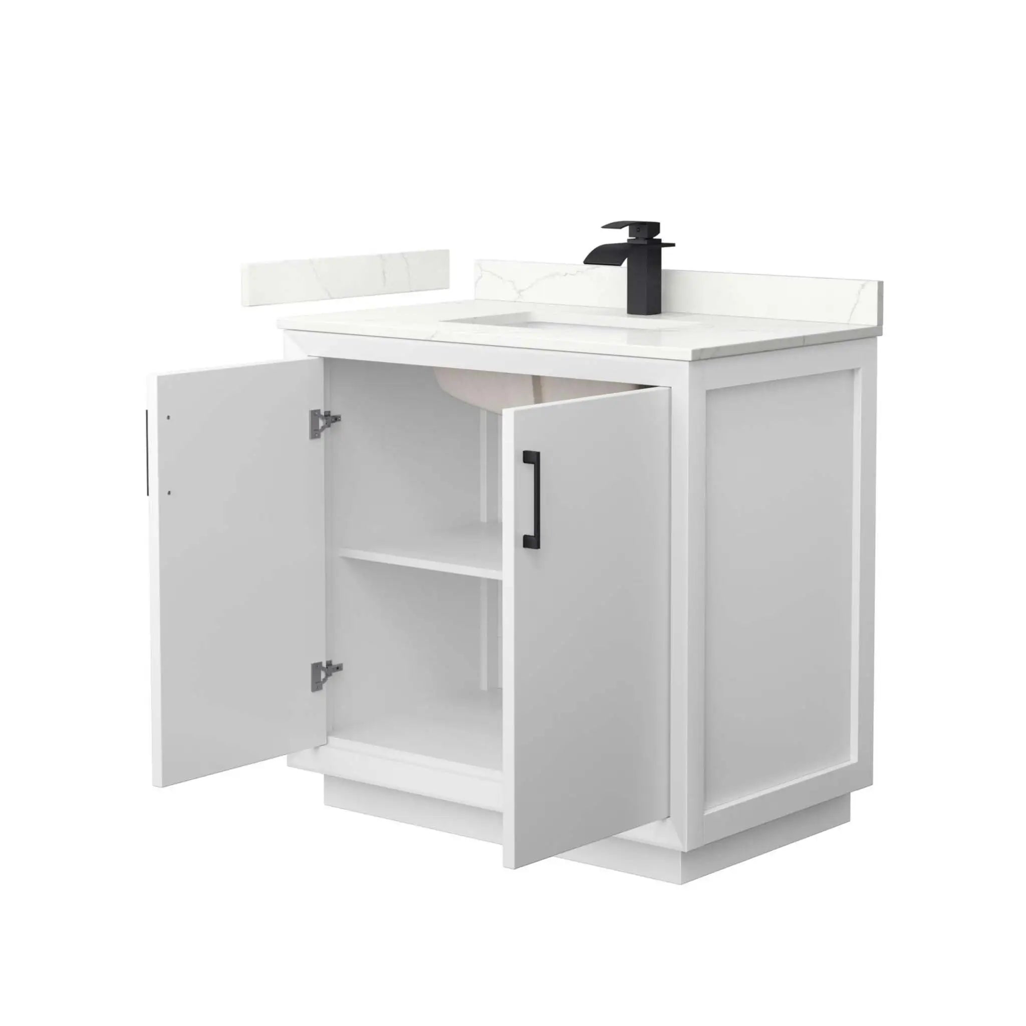 36" Strada Single Bathroom Vanity in White with Matte Black Trim by Wyndham