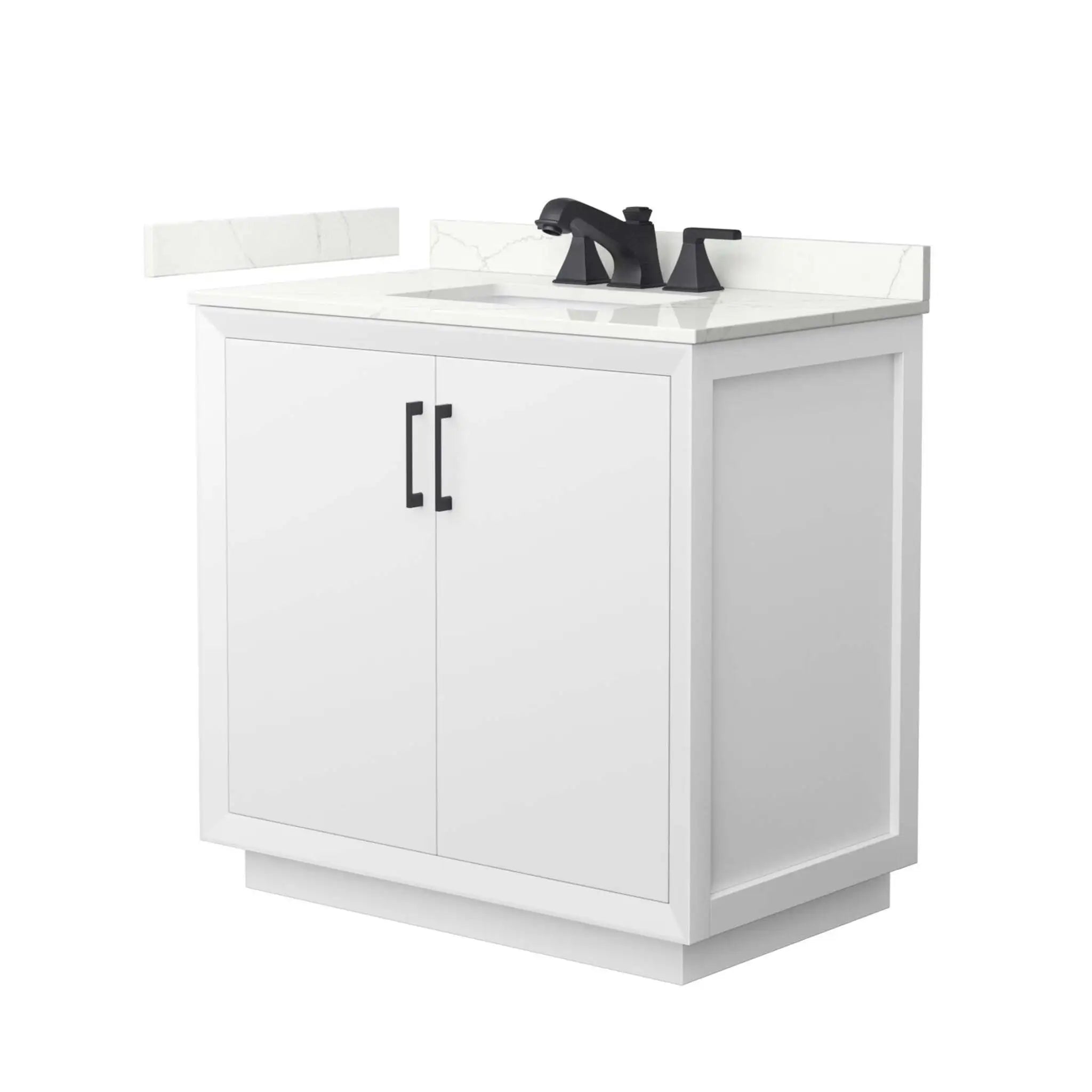 36" Strada Single Bathroom Vanity in White with Matte Black Trim by Wyndham