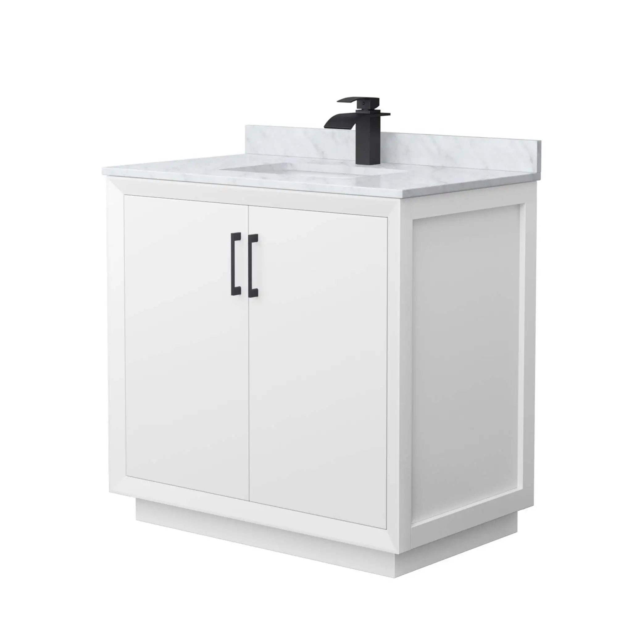 36" Strada Single Bathroom Vanity in White with Matte Black Trim by Wyndham