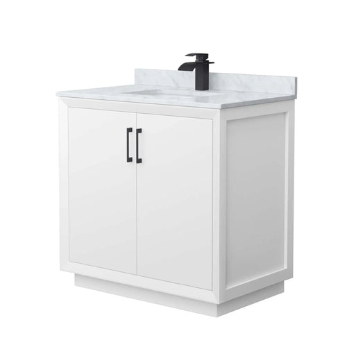 36" Strada Single Bathroom Vanity in White with Matte Black Trim by Wyndham