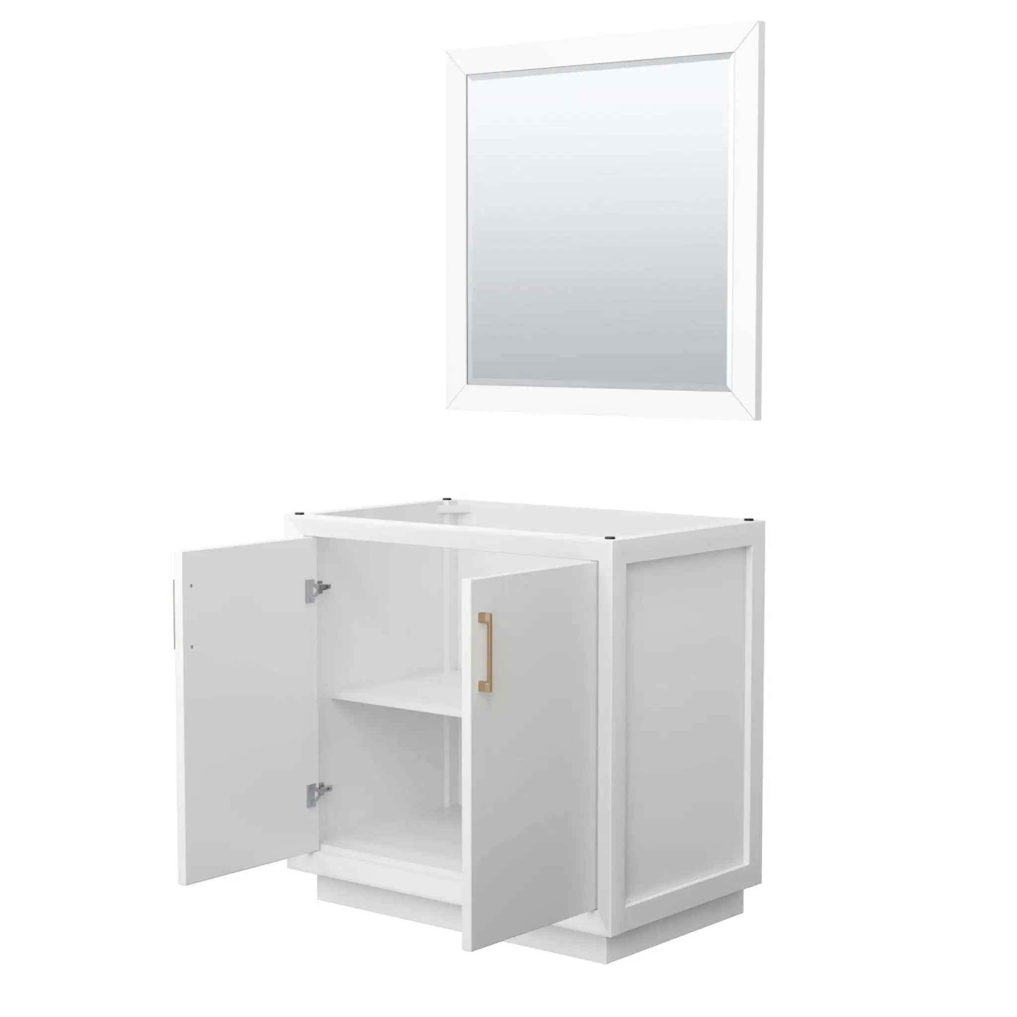36" Strada Single Bathroom Vanity in White with Satin Bronze Trim & 34" Mirror by Wyndham
