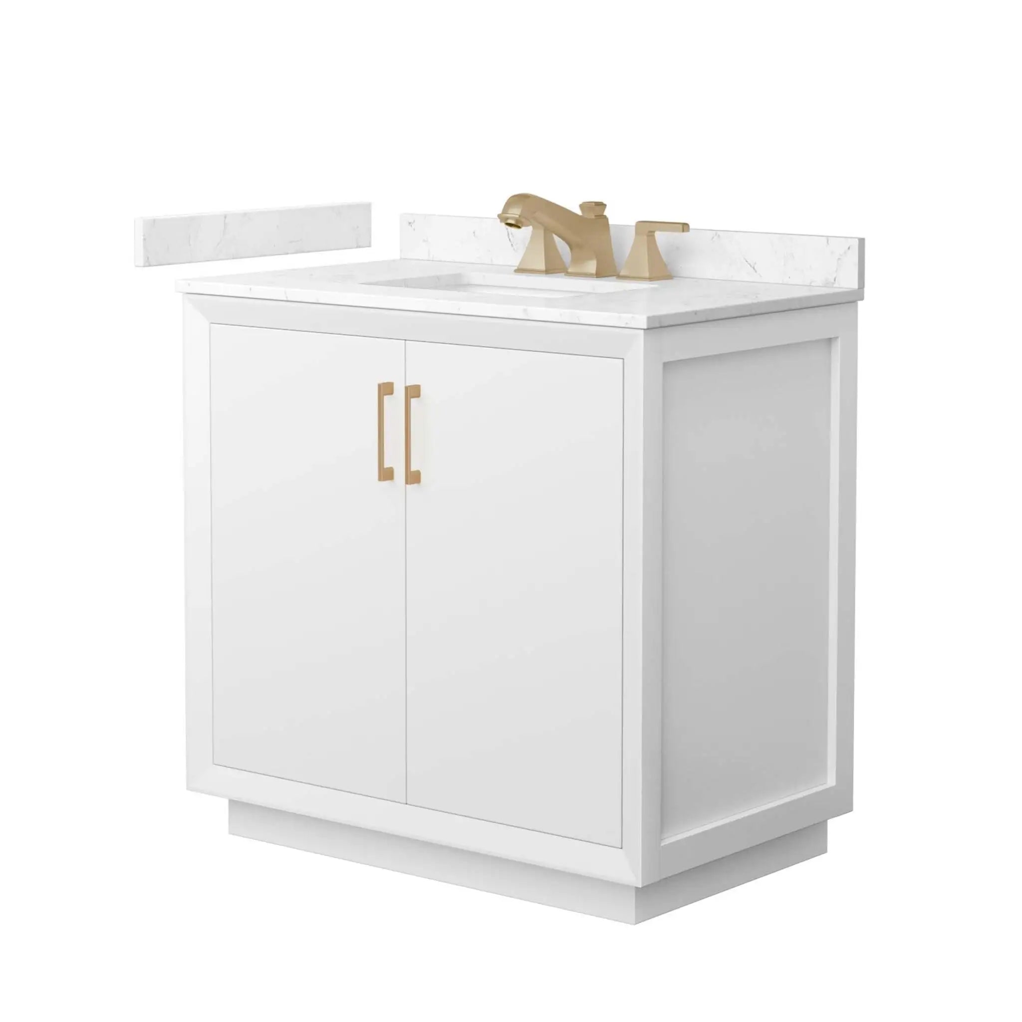 36" Strada Single Bathroom Vanity in White with Satin Bronze Trim by Wyndham