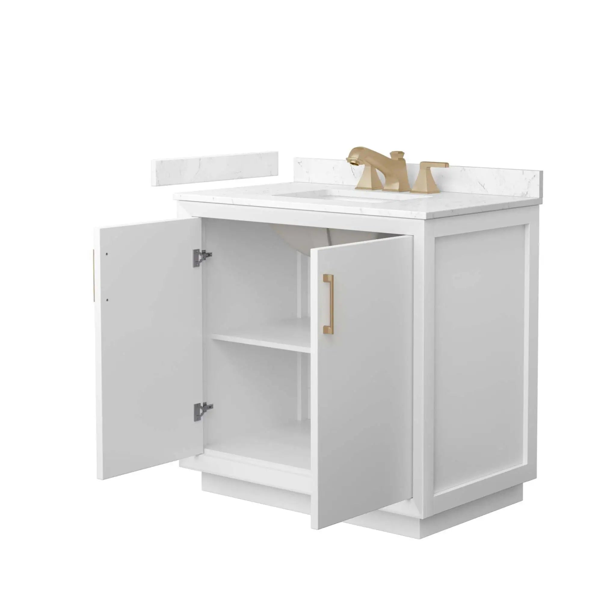 36" Strada Single Bathroom Vanity in White with Satin Bronze Trim by Wyndham