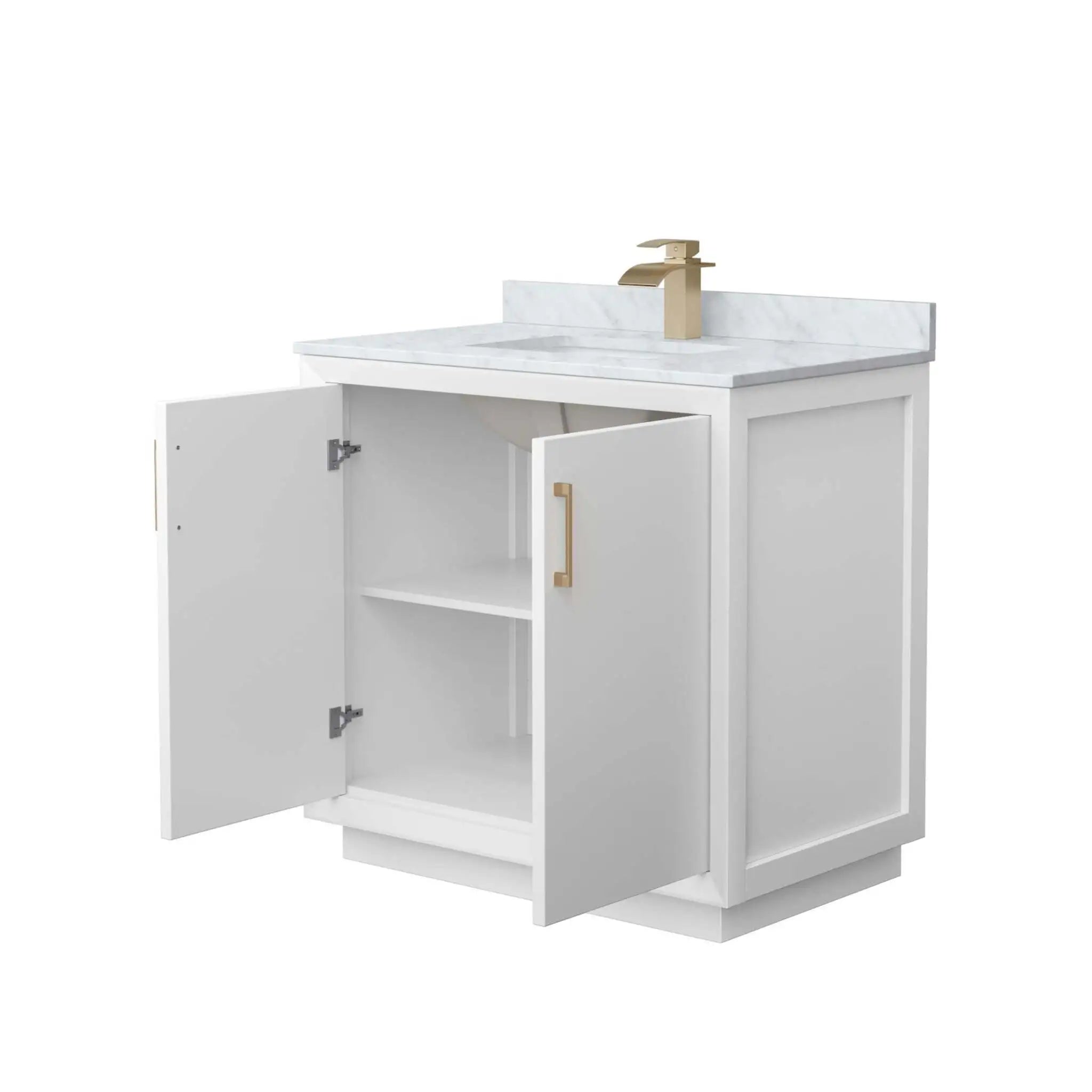 36" Strada Single Bathroom Vanity in White with Satin Bronze Trim by Wyndham