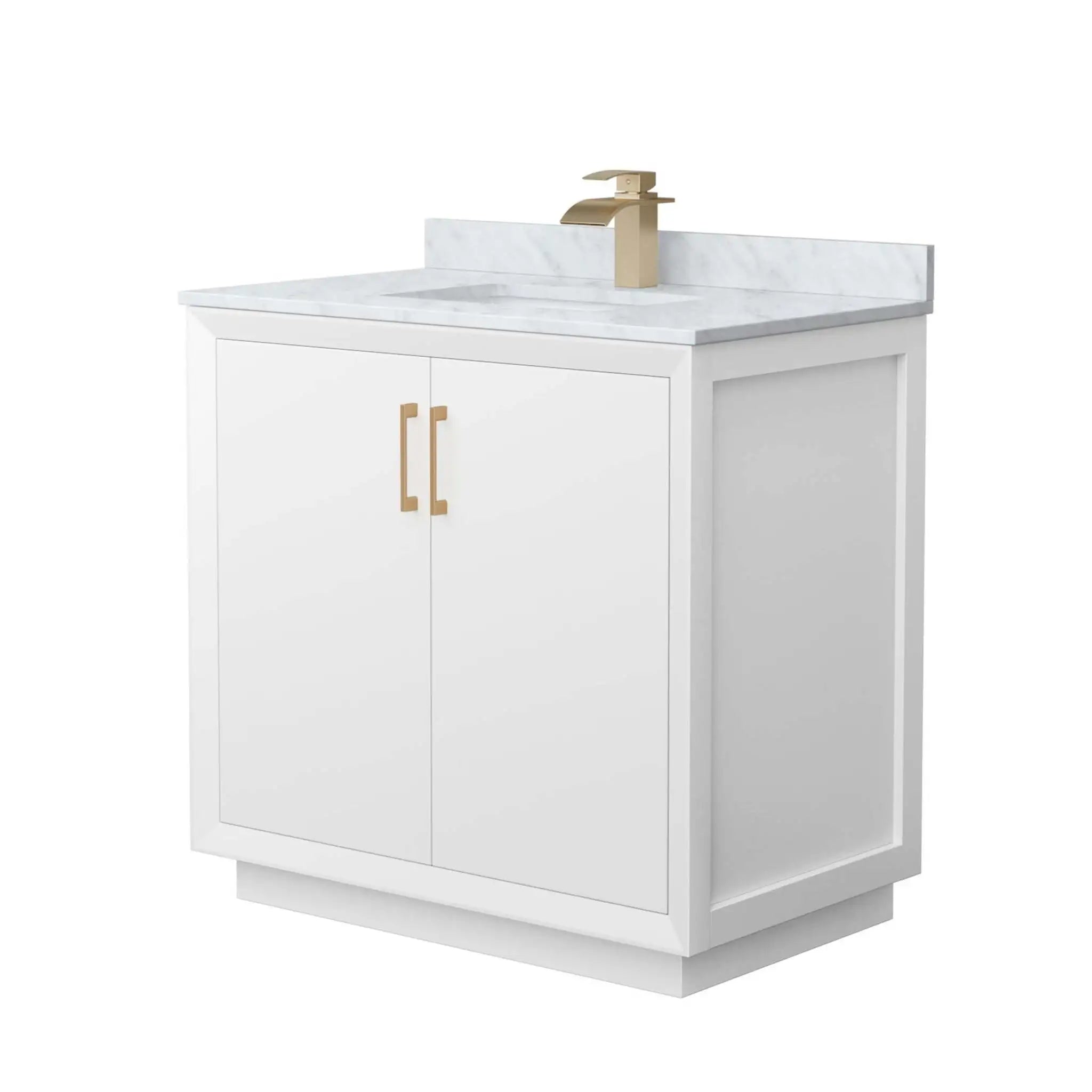 36" Strada Single Bathroom Vanity in White with Satin Bronze Trim by Wyndham