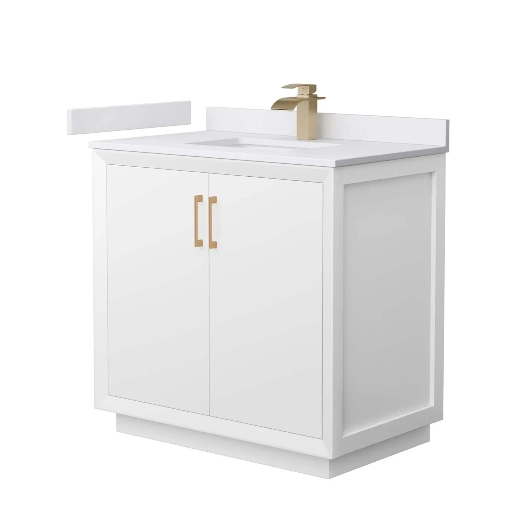 36" Strada Single Bathroom Vanity in White with Satin Bronze Trim by Wyndham