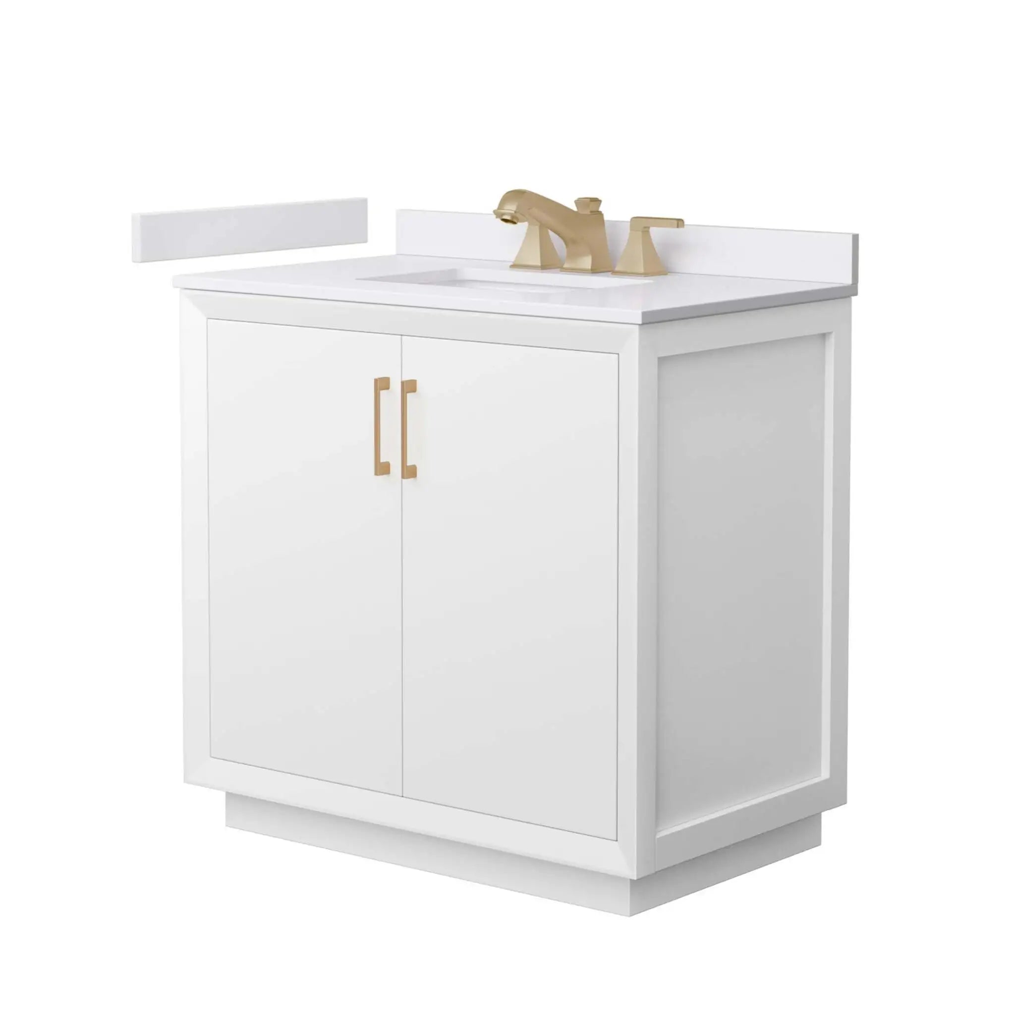 36" Strada Single Bathroom Vanity in White with Satin Bronze Trim by Wyndham