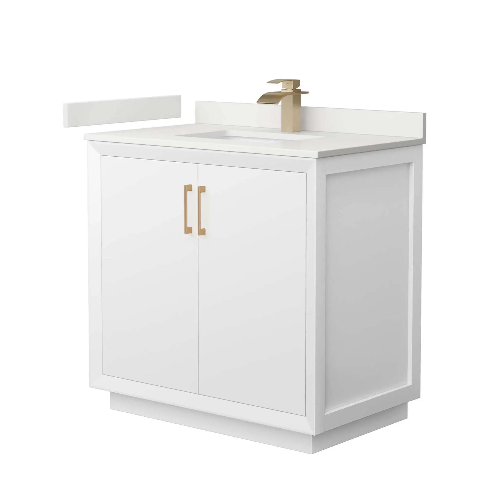 36" Strada Single Bathroom Vanity in White with Satin Bronze Trim by Wyndham