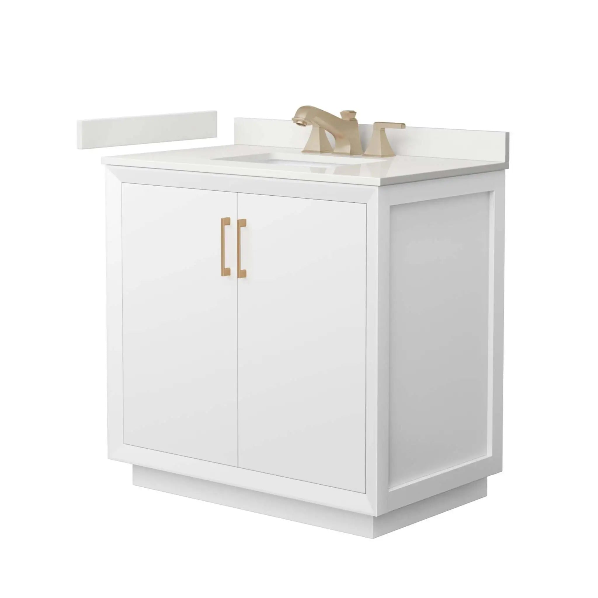 36" Strada Single Bathroom Vanity in White with Satin Bronze Trim by Wyndham