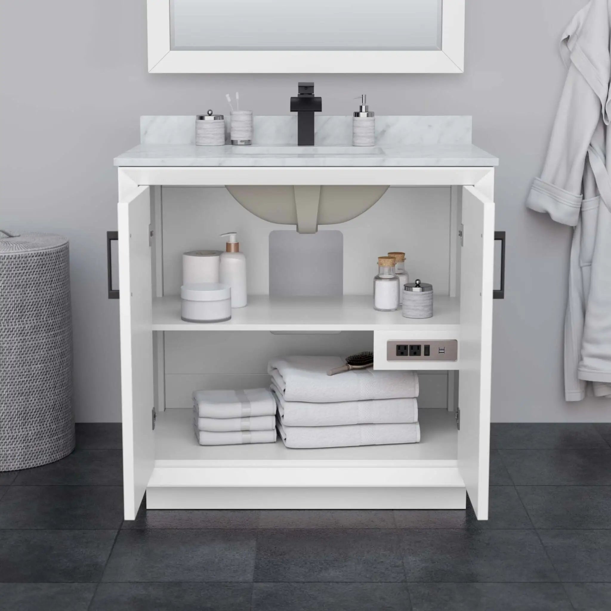 36" Strada Single Bathroom Vanity in White with Satin Bronze Trim by Wyndham