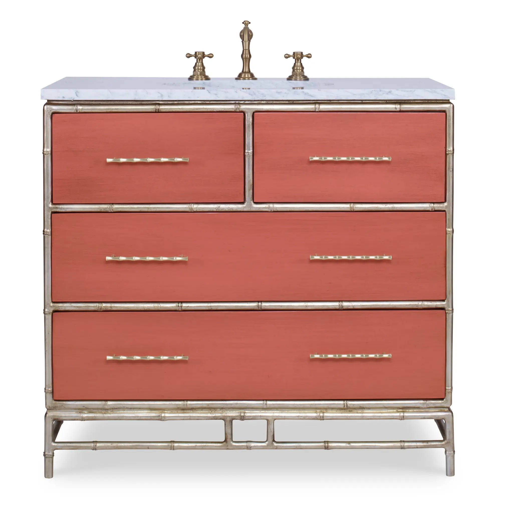 38" Chinoiserie Sink Chest - Antique Coral by Ambella Home image