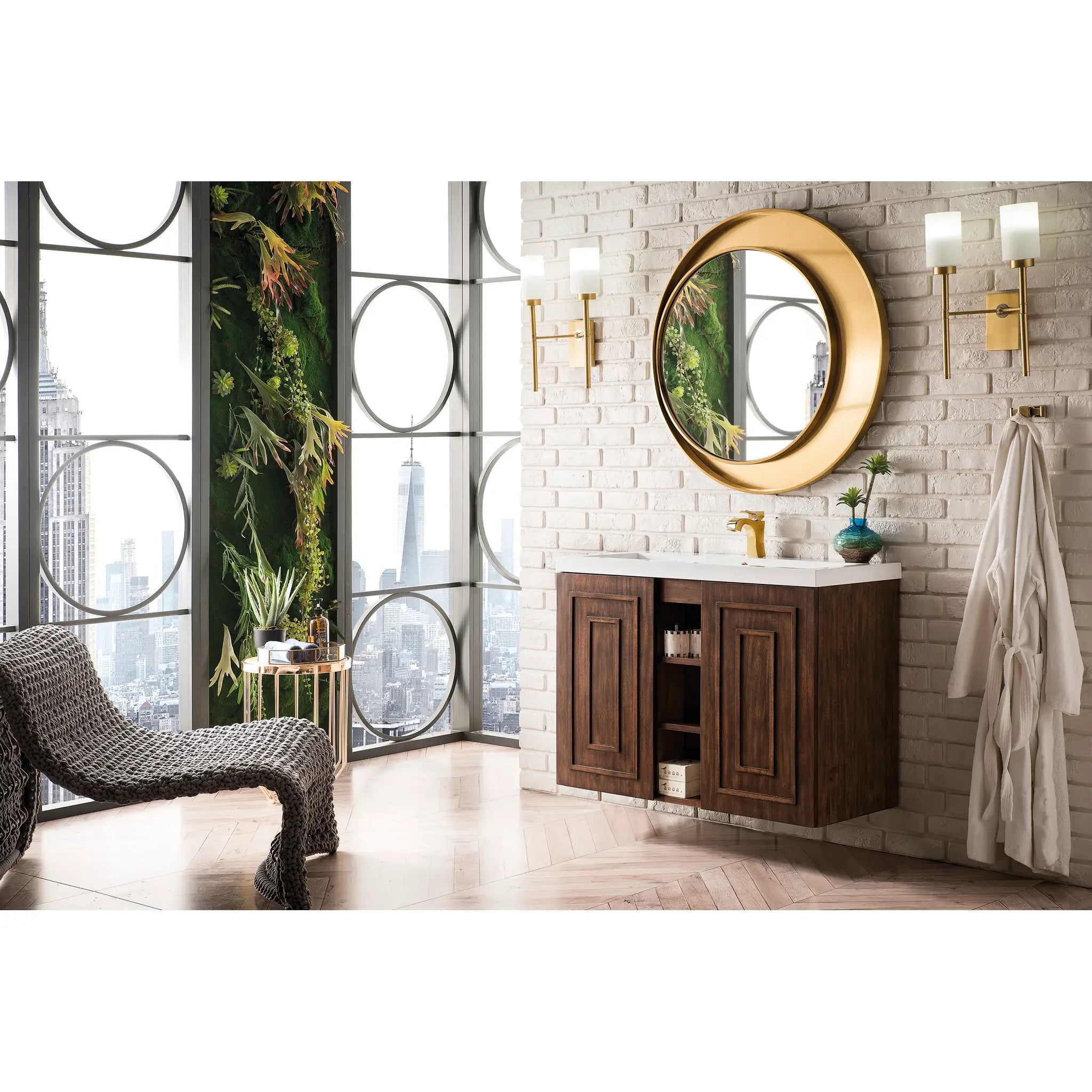 39.5" Alicante Single Vanity in Mid-Century Acacia-White Glossy image 2
