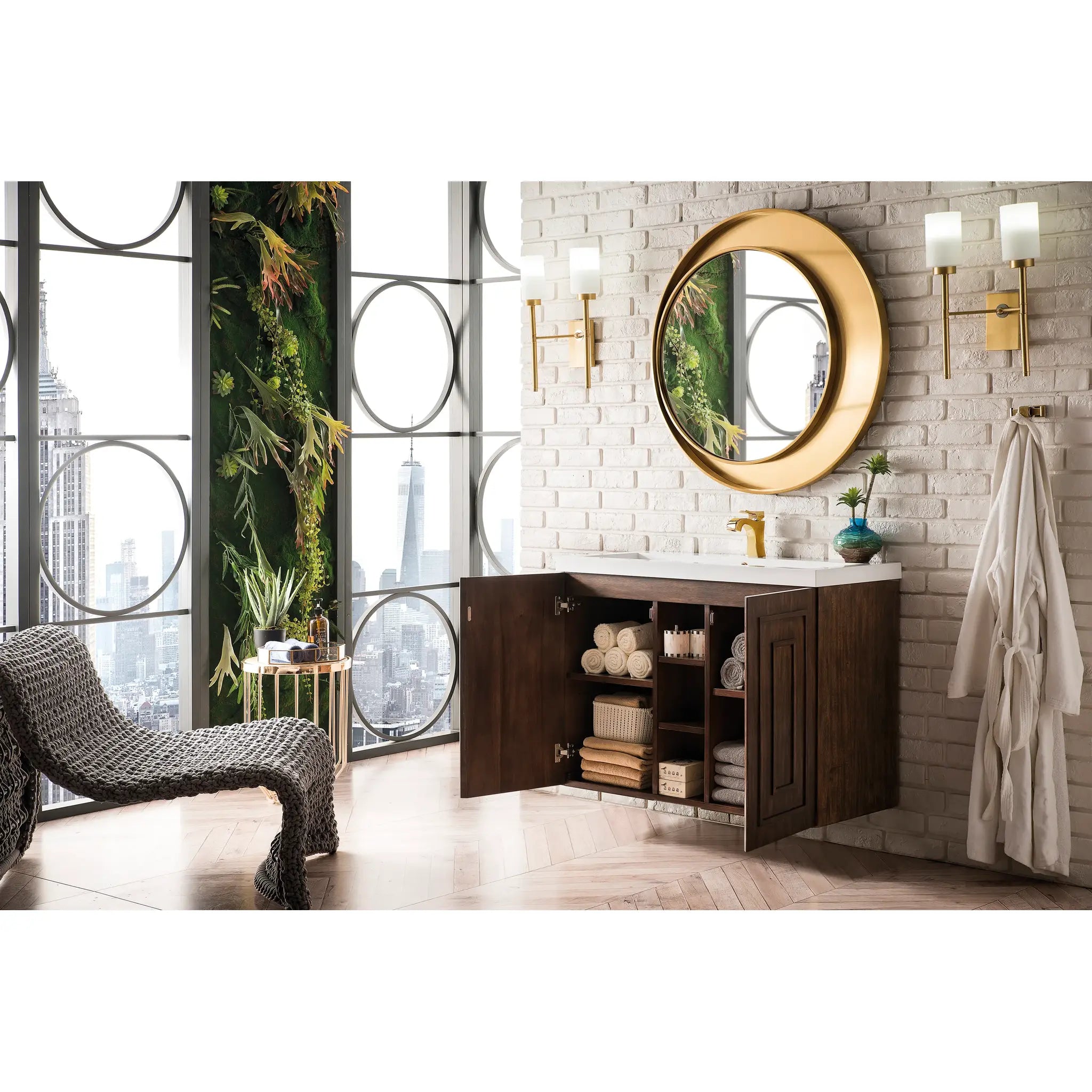 39.5" Alicante Single Vanity in Mid-Century Acacia-White Glossy image 3