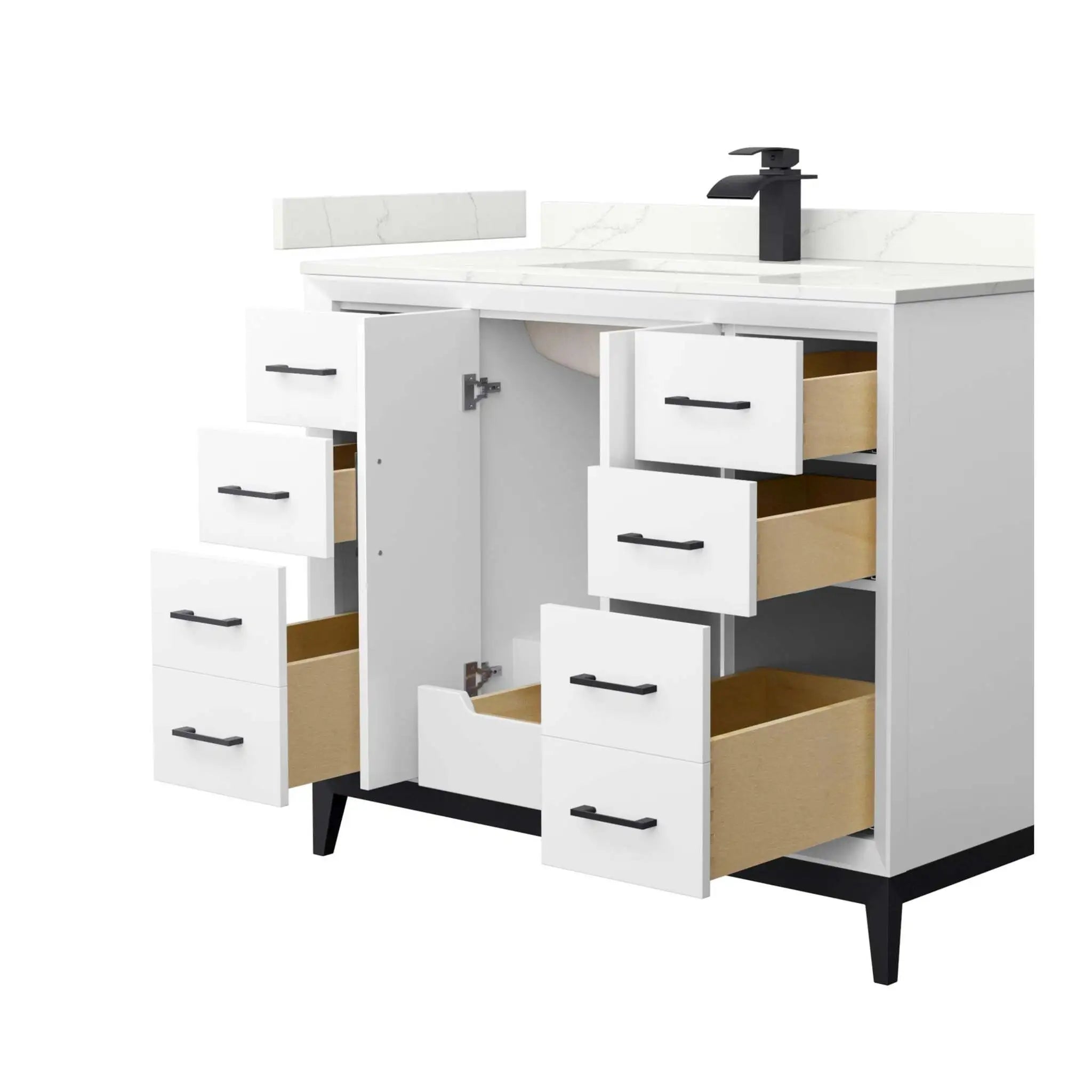 42" Amici Single Bathroom Vanity in White with Matte Black Trim by Wyndham