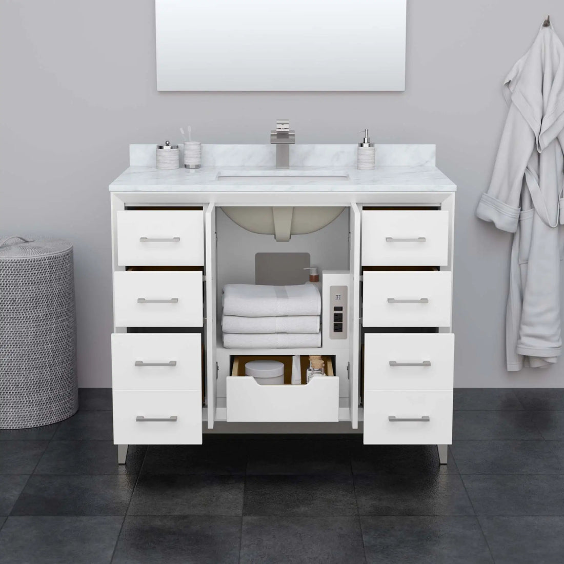 42" Amici Single Bathroom Vanity in White with Satin Bronze Trim by Wyndham