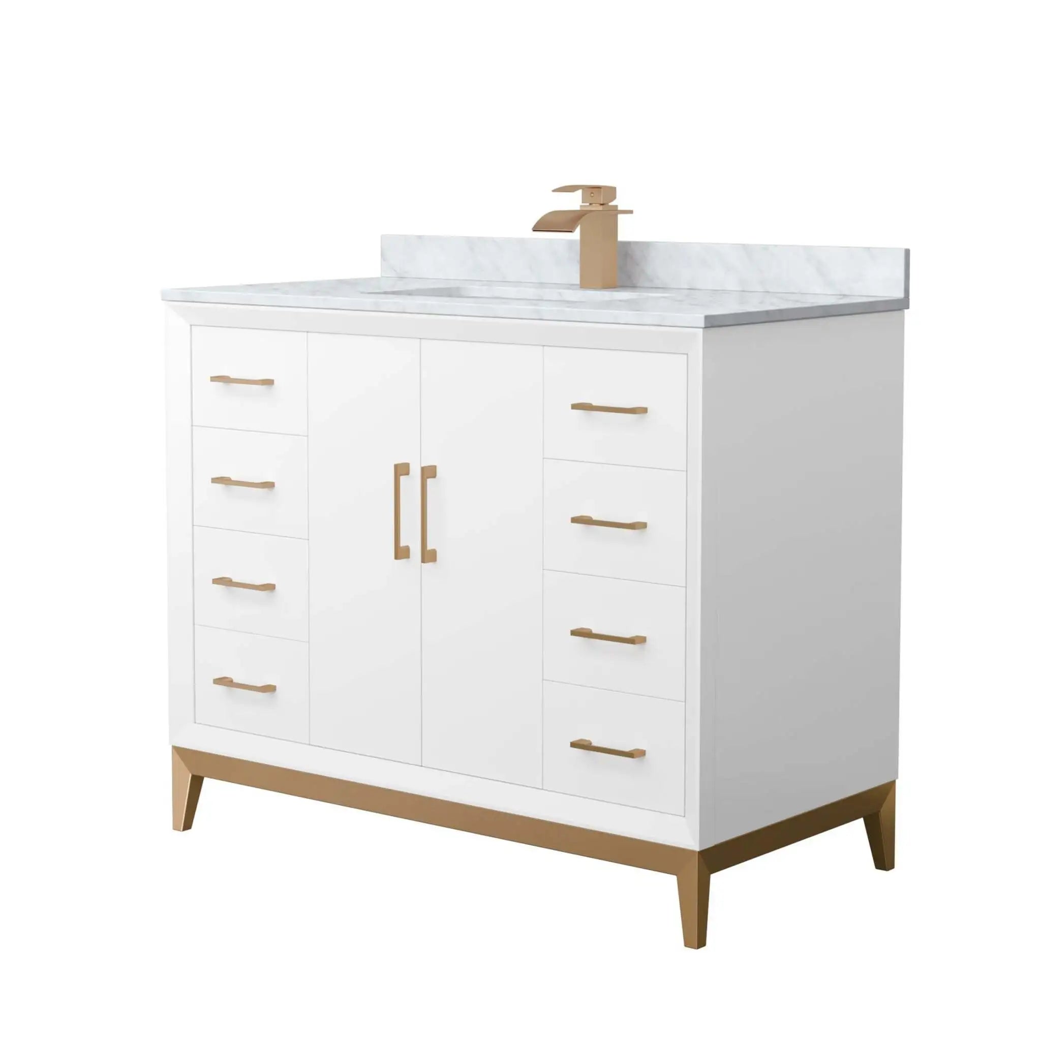 42" Amici Single Bathroom Vanity in White with Satin Bronze Trim by Wyndham