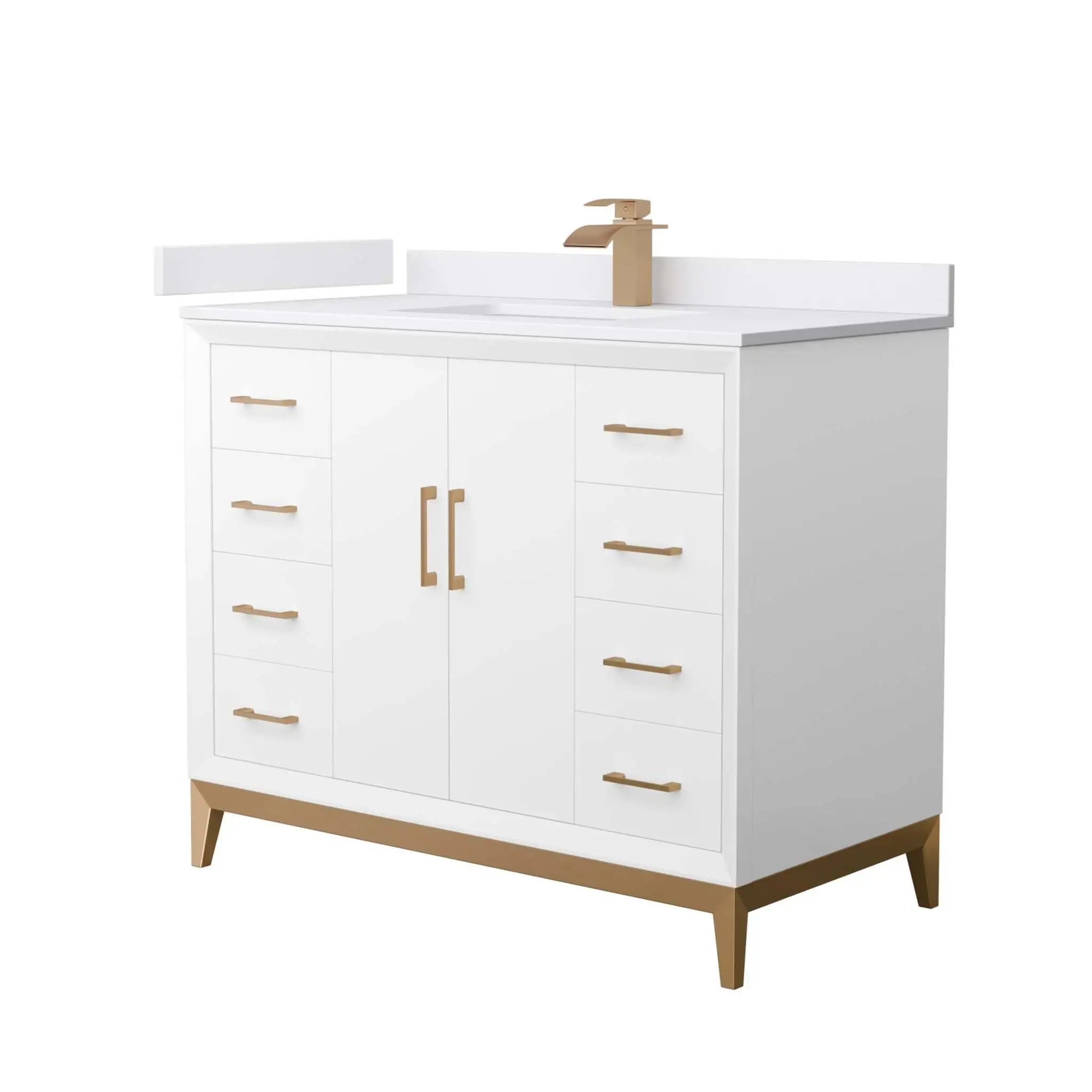 42" Amici Single Bathroom Vanity in White with Satin Bronze Trim by Wyndham
