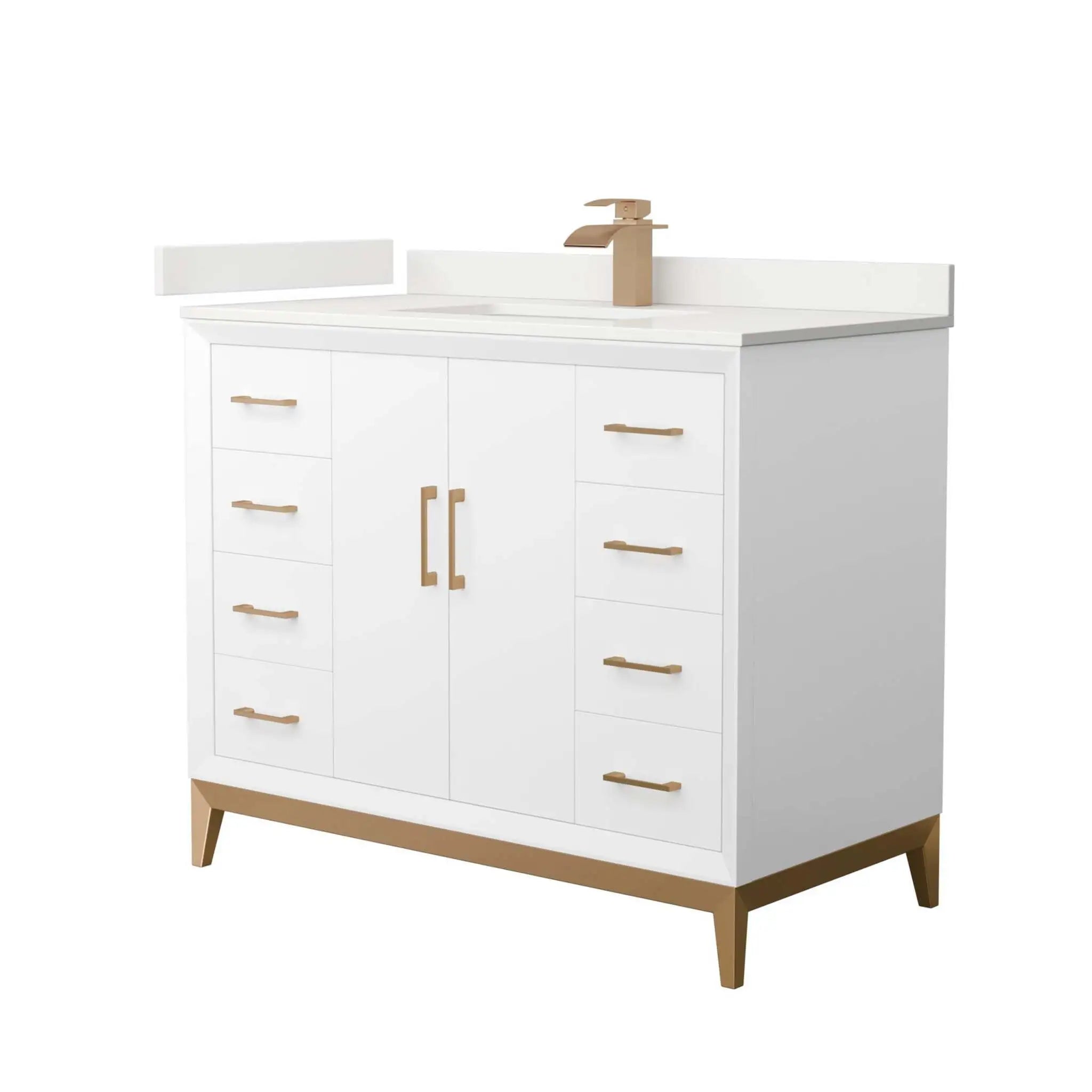 42" Amici Single Bathroom Vanity in White with Satin Bronze Trim by Wyndham