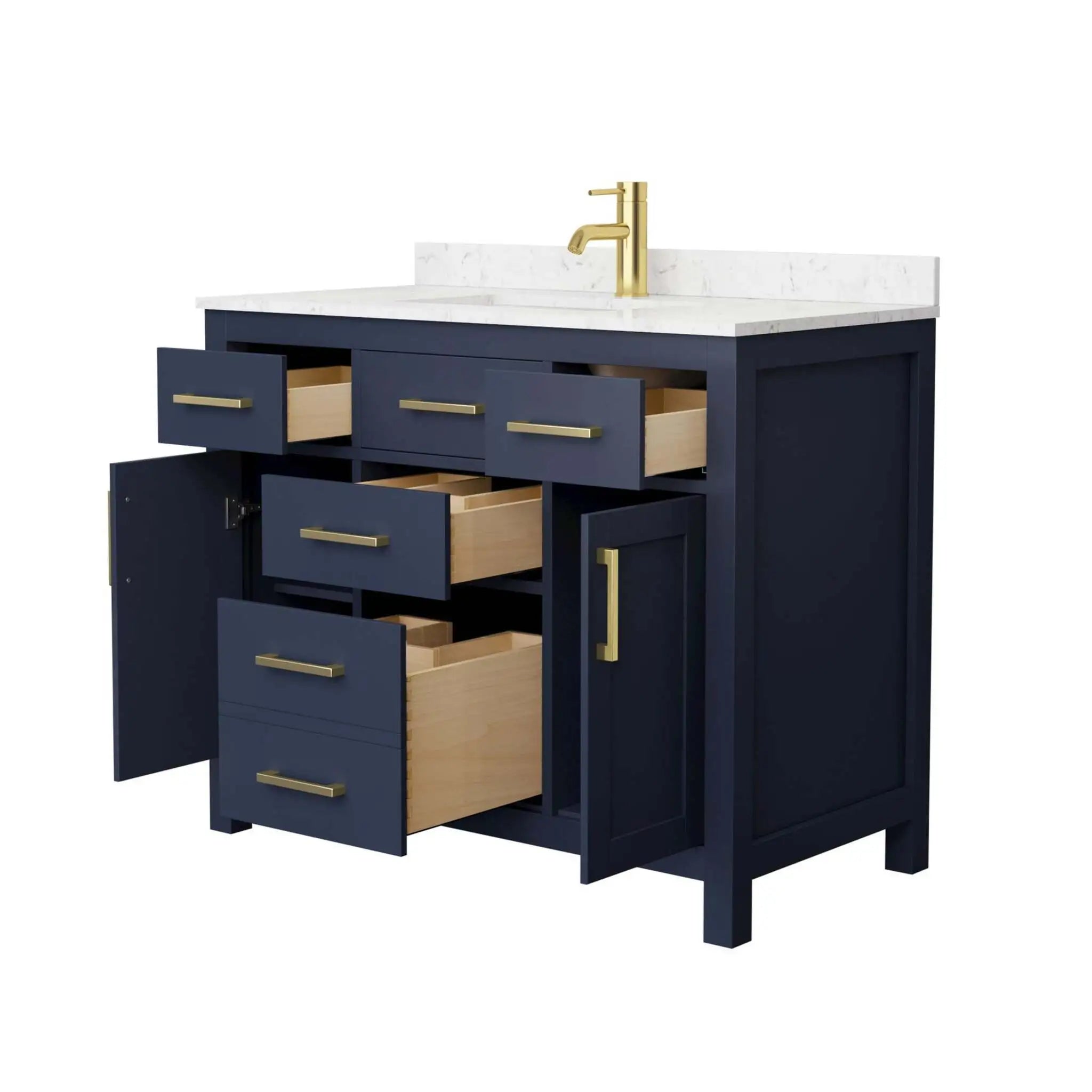 42" Beckett Single Bathroom Vanity in Dark Blue with Brushed Gold Trim by Wyndham