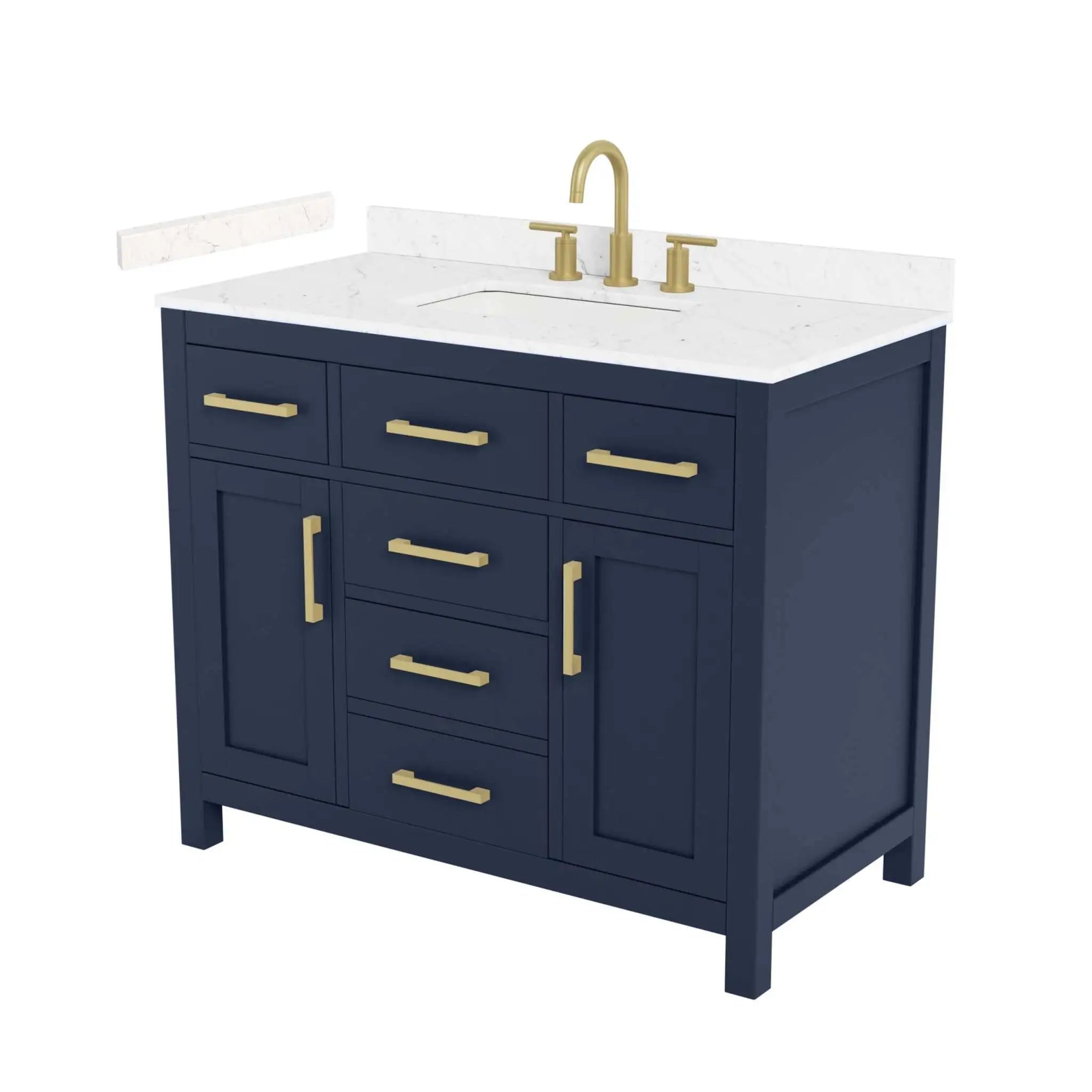42" Beckett Single Bathroom Vanity in Dark Blue with Brushed Gold Trim by Wyndham