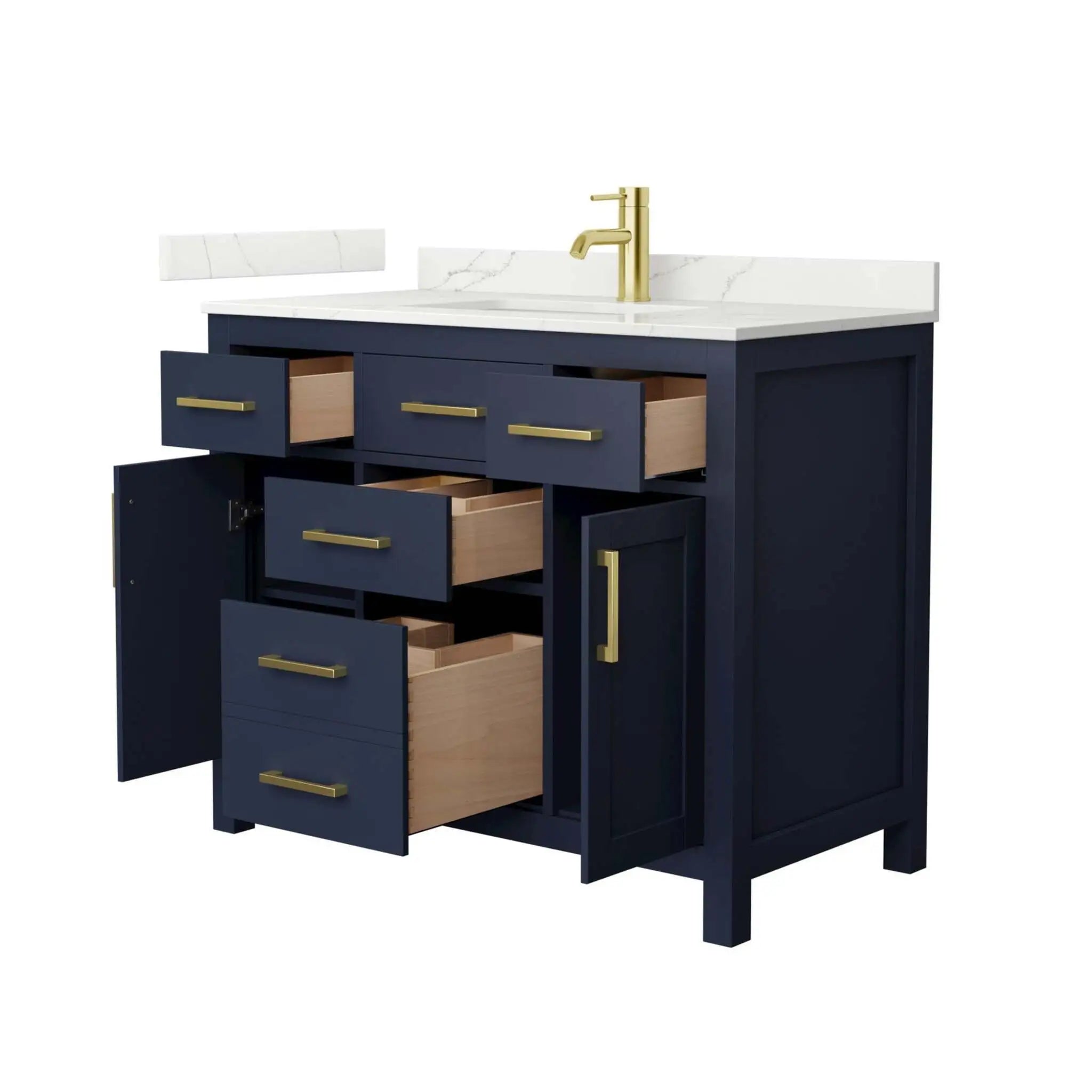 42" Beckett Single Bathroom Vanity in Dark Blue with Brushed Gold Trim by Wyndham
