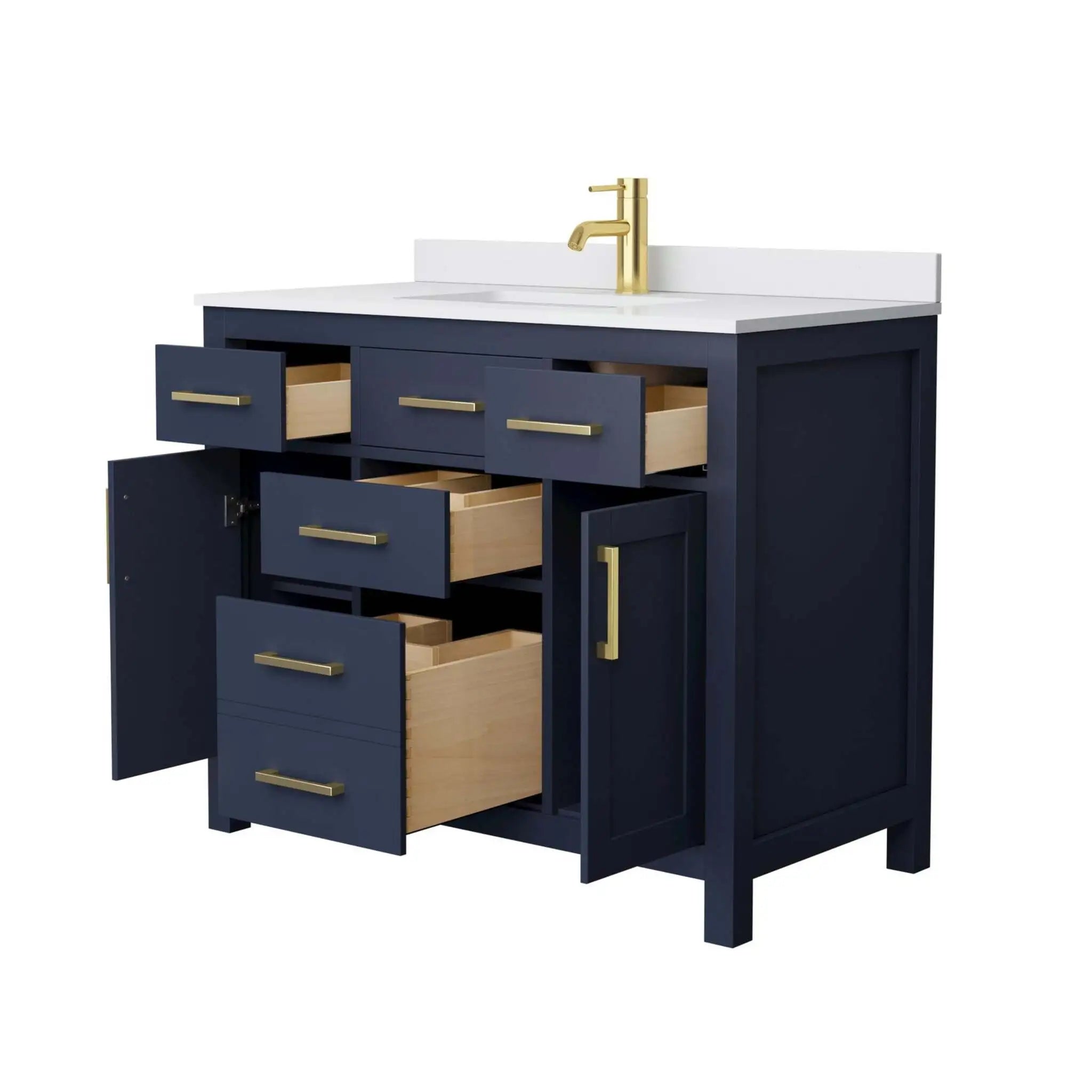 42" Beckett Single Bathroom Vanity in Dark Blue with Brushed Gold Trim by Wyndham